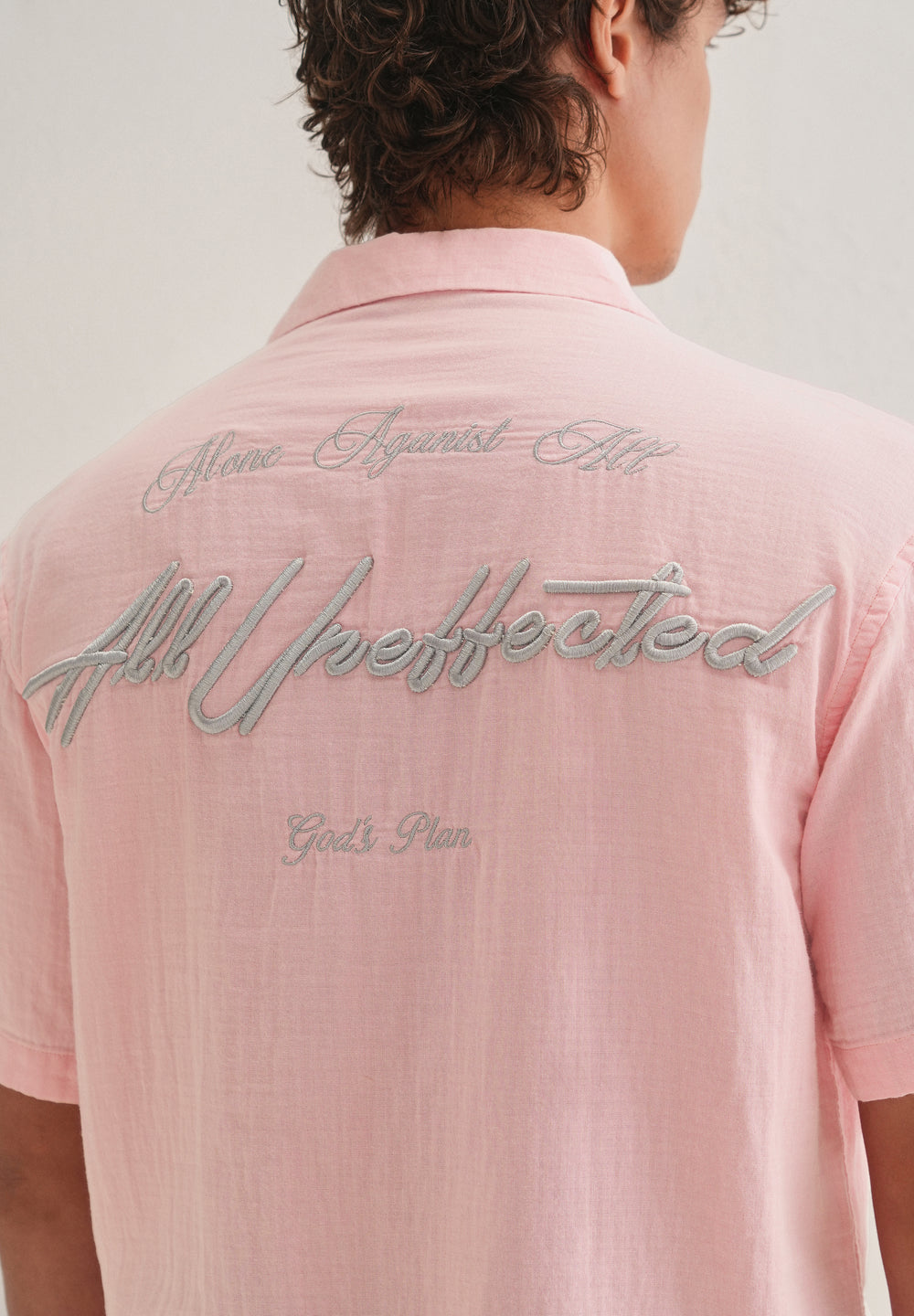 Pink Embroidered Double Cloth Cotton Shirt