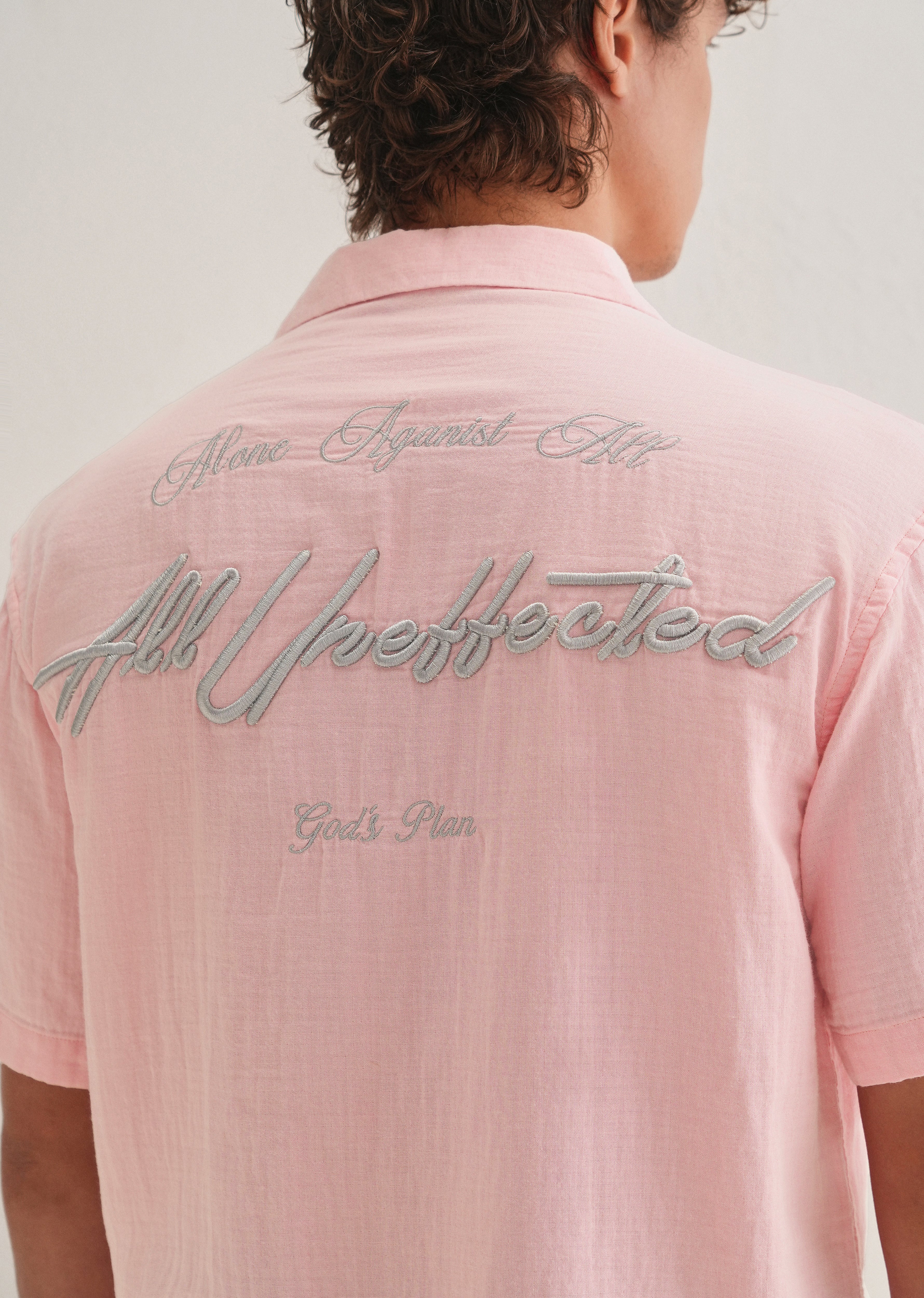 Pink Embroidered Double Cloth Cotton Shirt
