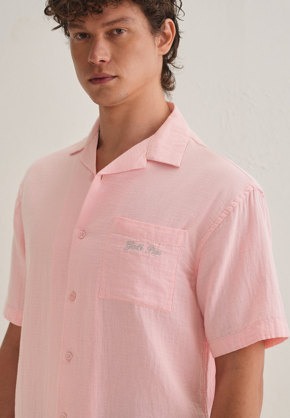 Pink Embroidered Double Cloth Cotton Shirt