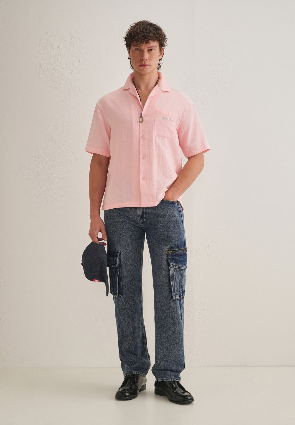 Pink Embroidered Double Cloth Cotton Shirt