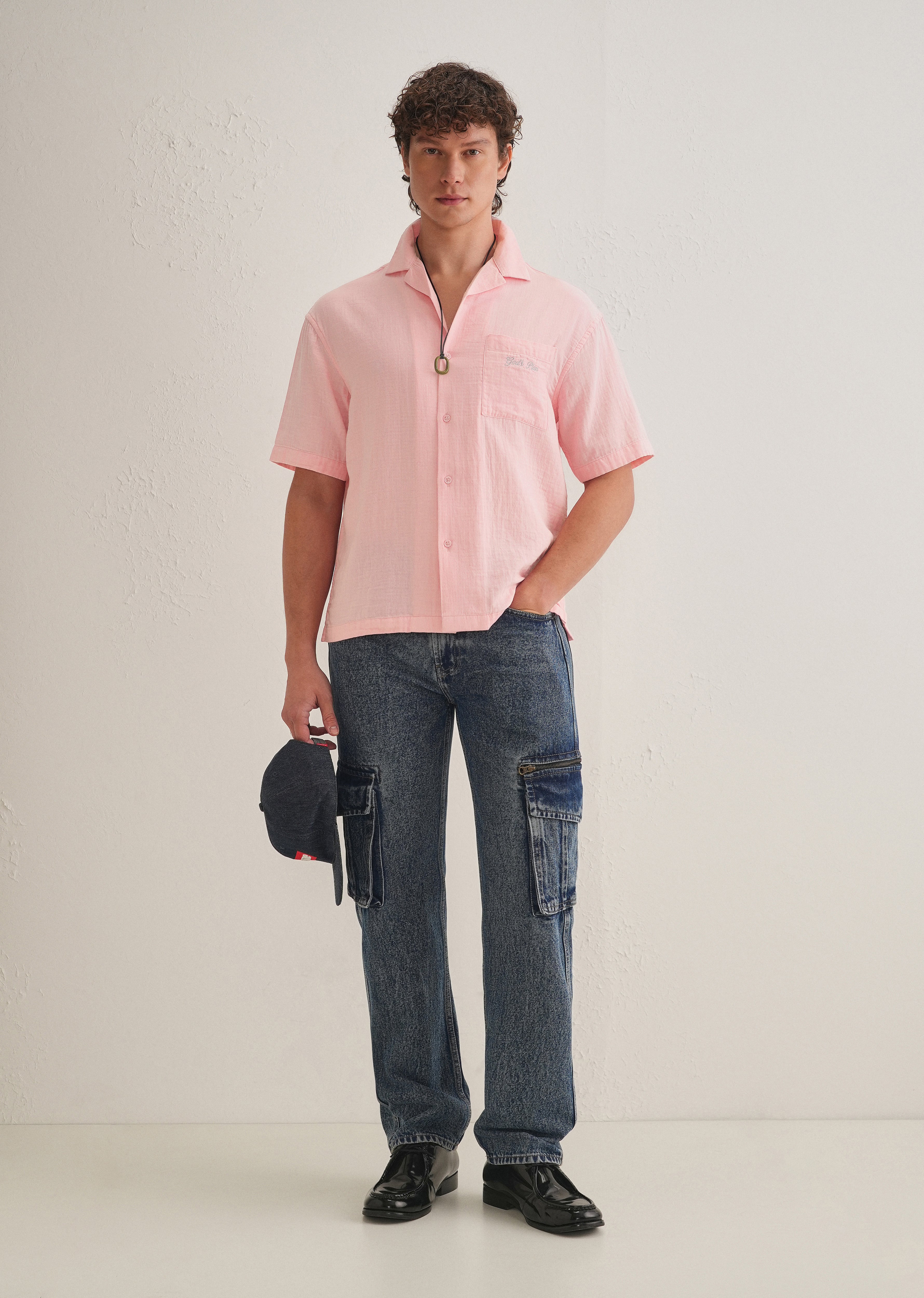 Pink Embroidered Double Cloth Cotton Shirt