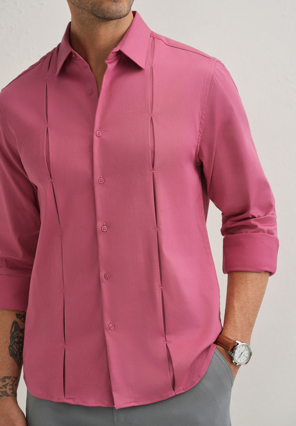 Pink Front Panel Open Pleat Shirt