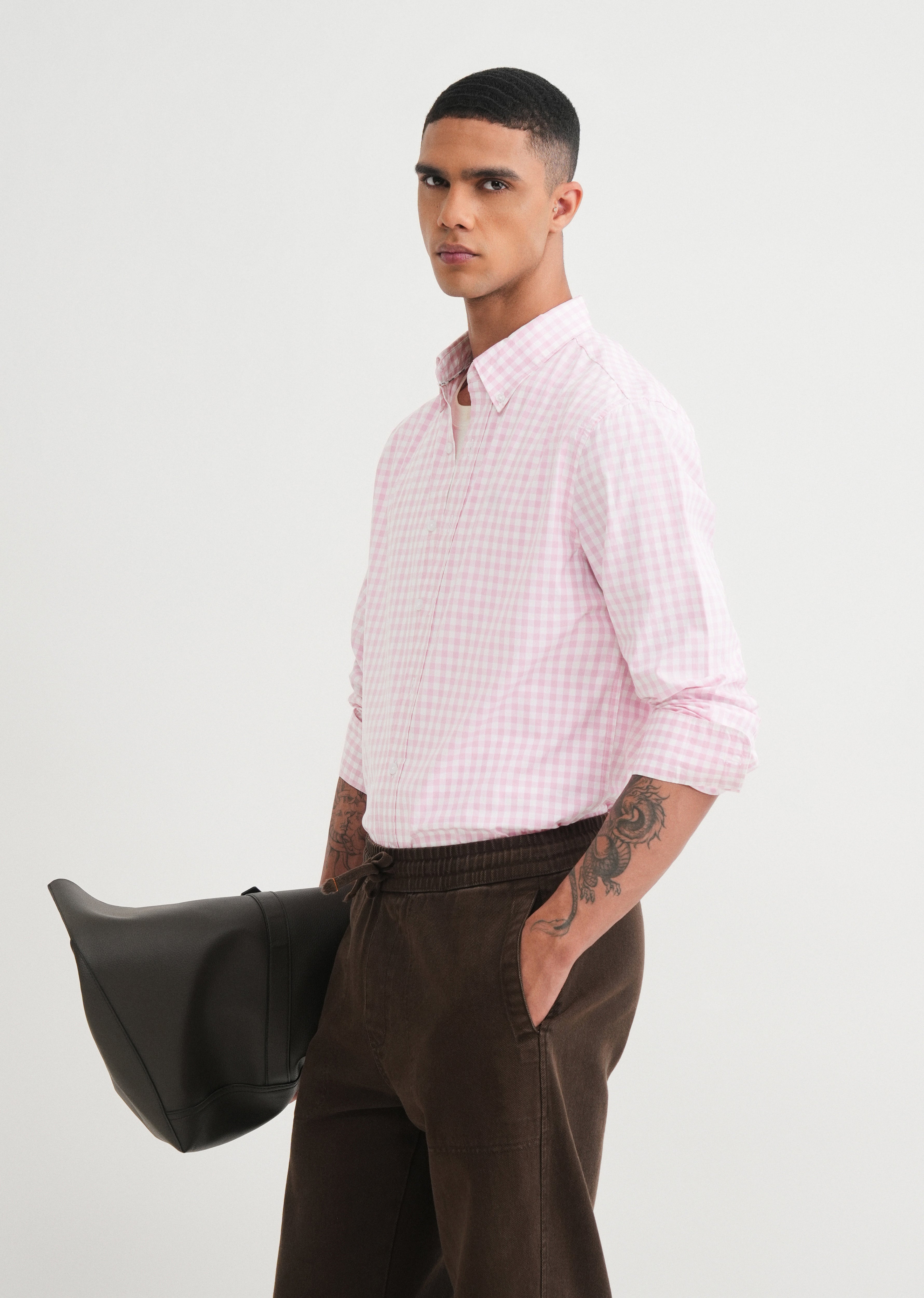 Pink Gingham Check Cotton Shirt