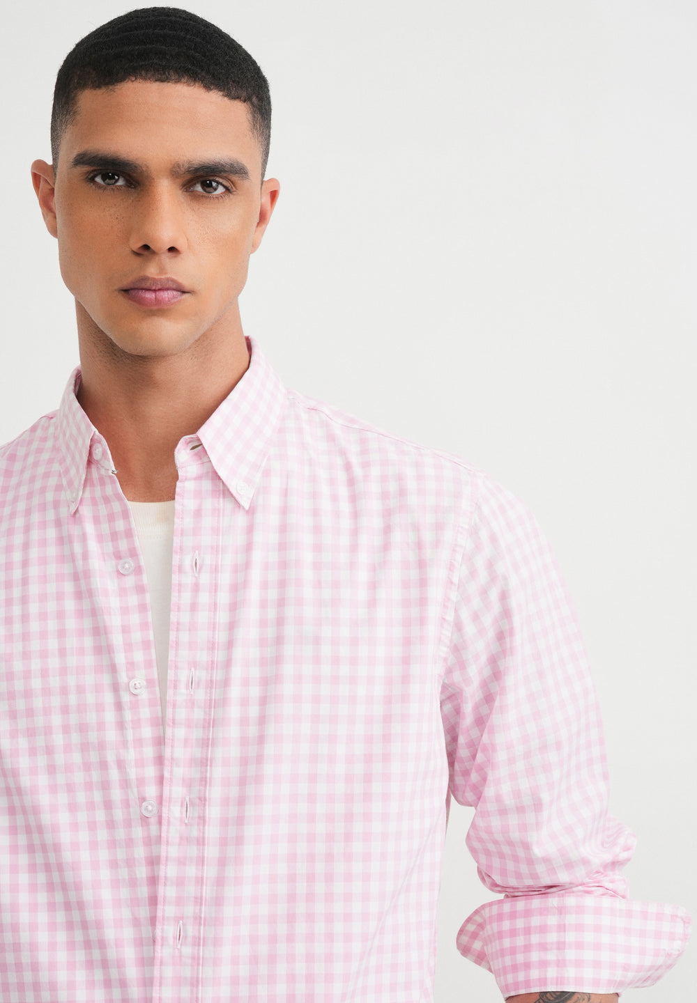 Pink Gingham Check Cotton Shirt