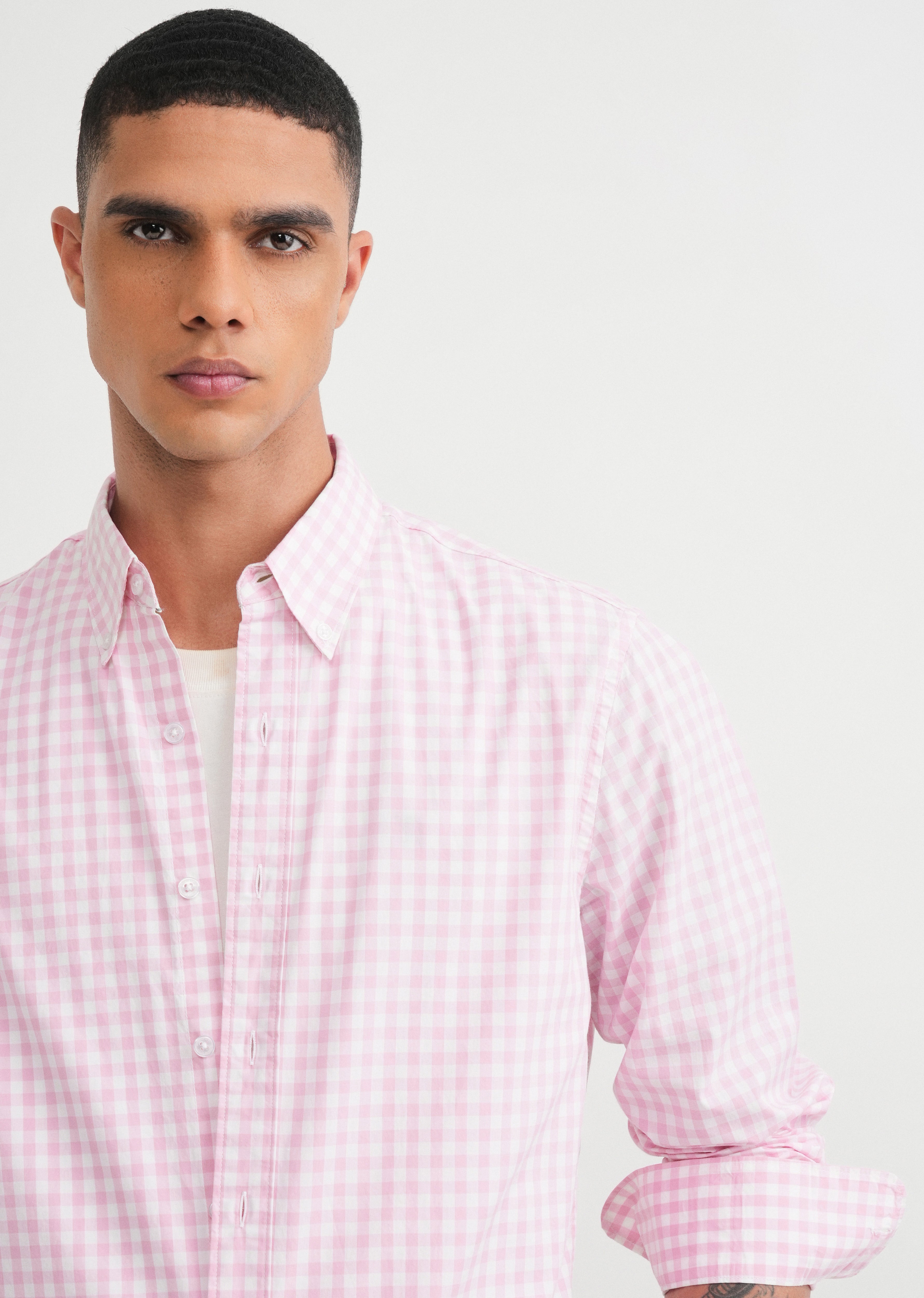 Pink Gingham Check Cotton Shirt