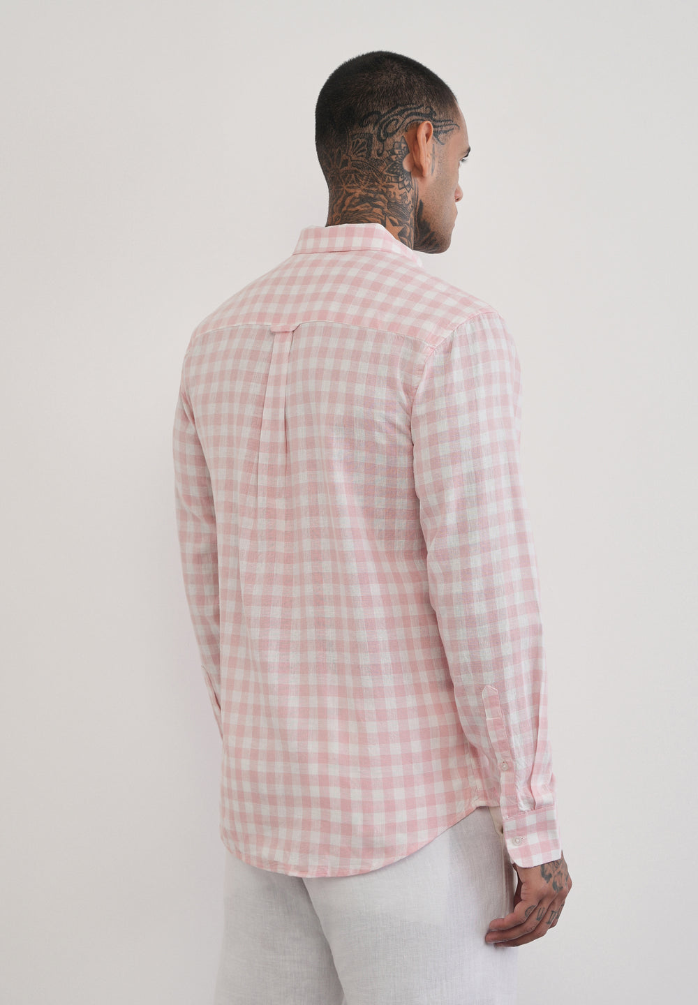Pink Lyocell Linen Blend Check Shirt