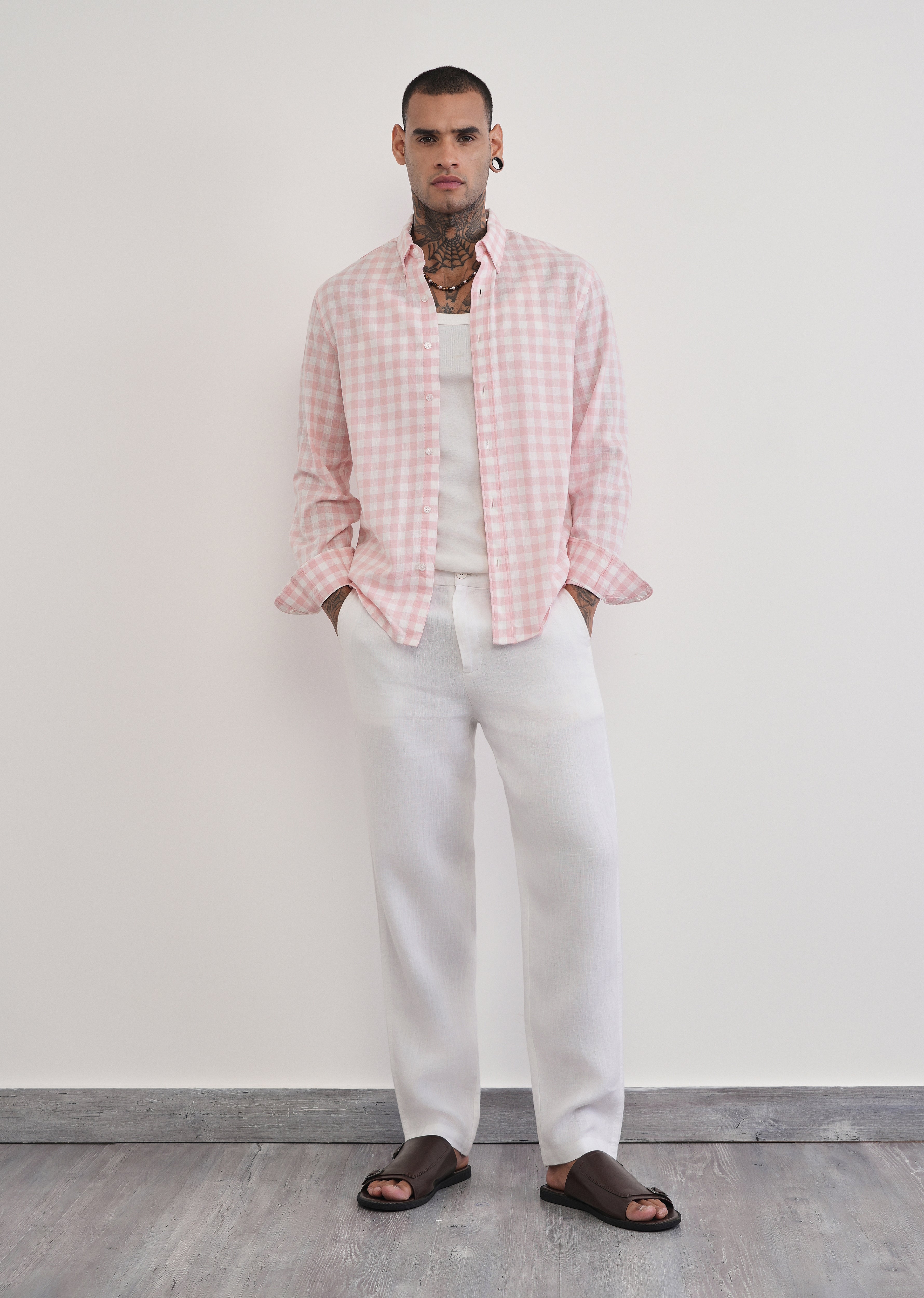 Pink Lyocell Linen Blend Check Shirt