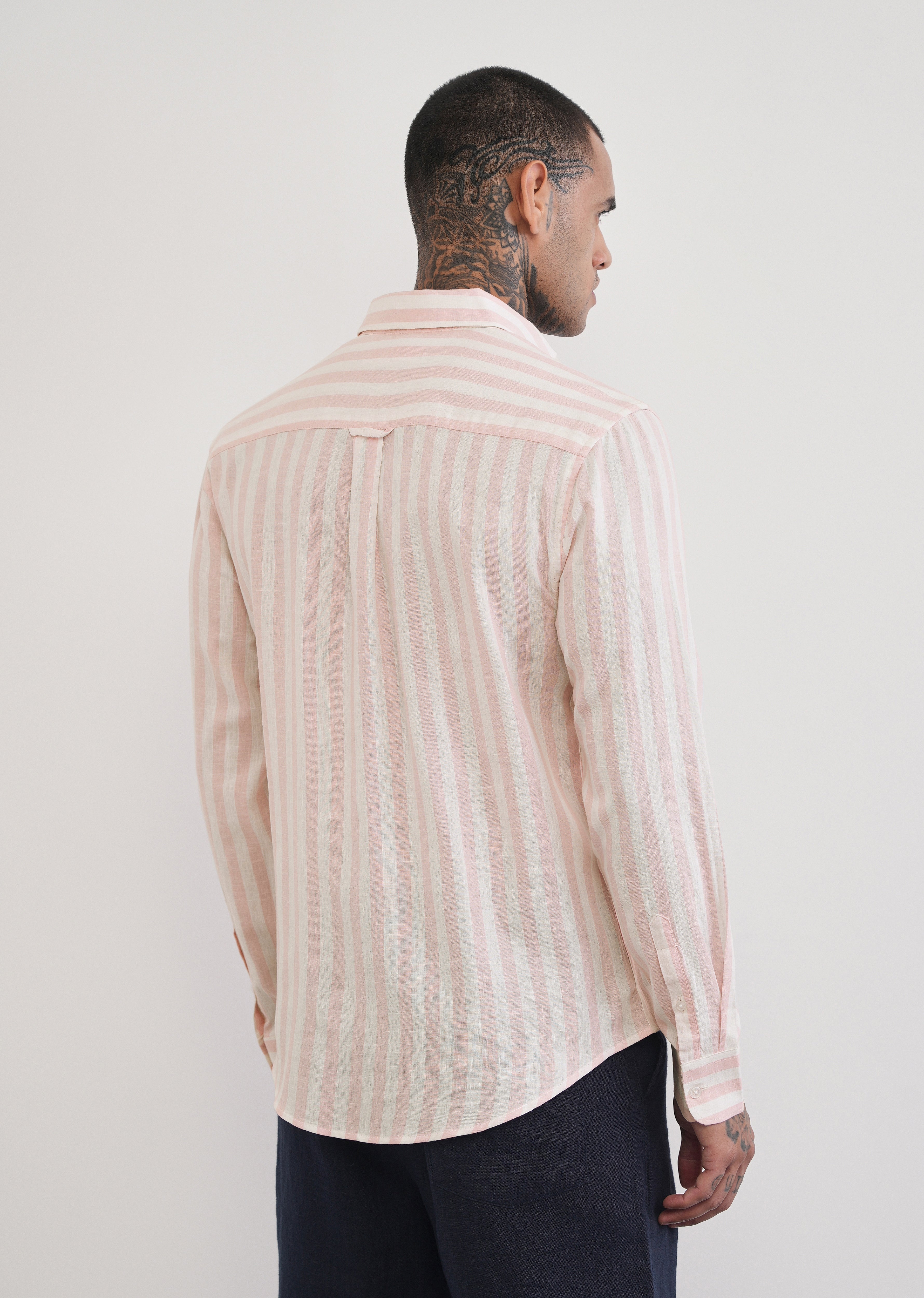 Pink Lyocell Linen Blend Stripe Shirt