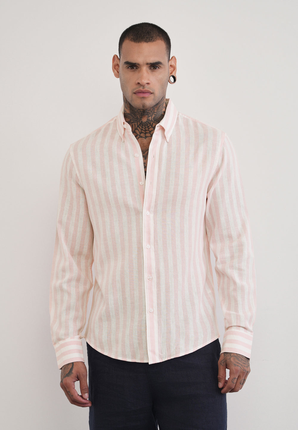 Pink Lyocell Linen Blend Stripe Shirt
