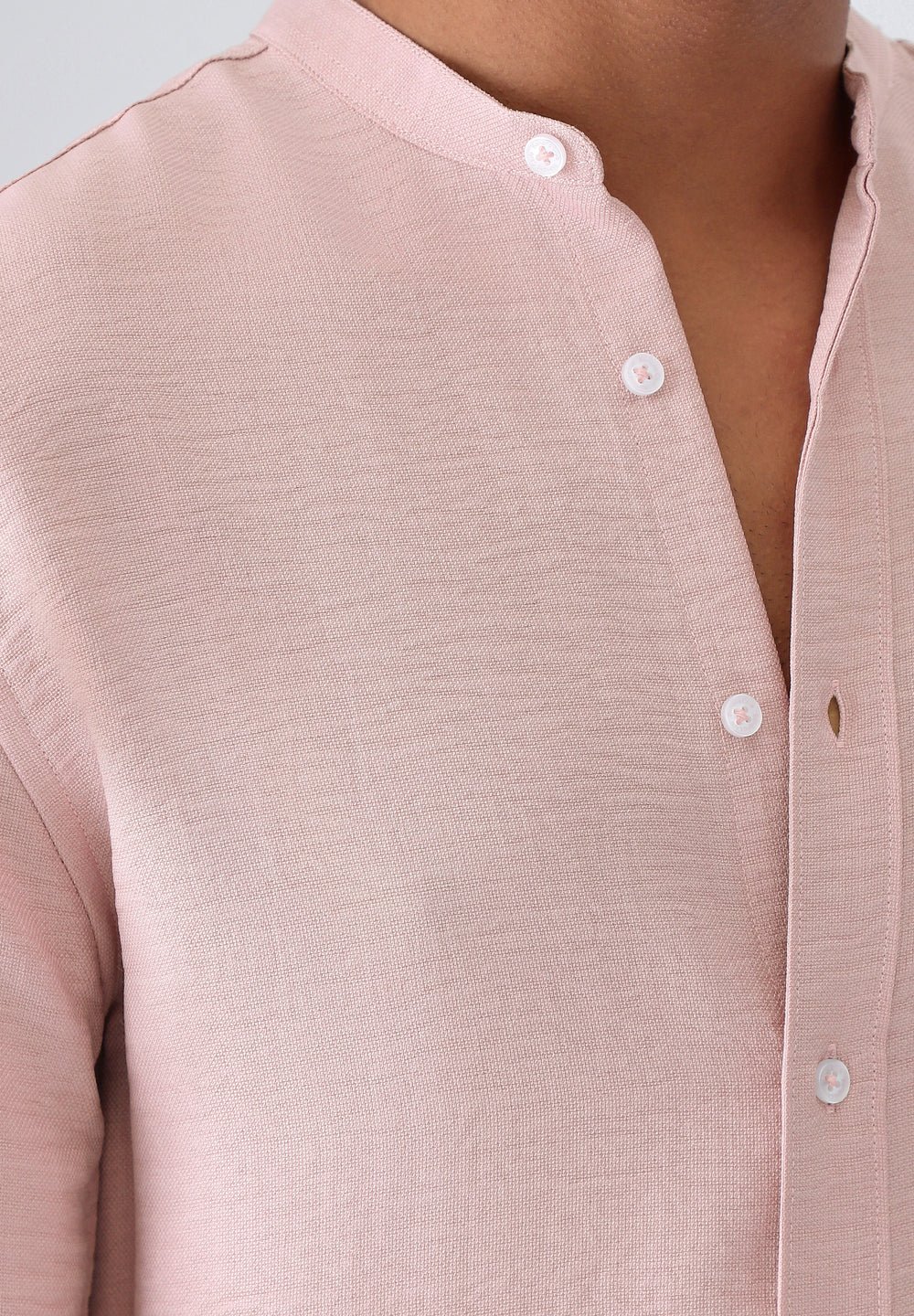 Pink Plain Mandarin Collar Shirt