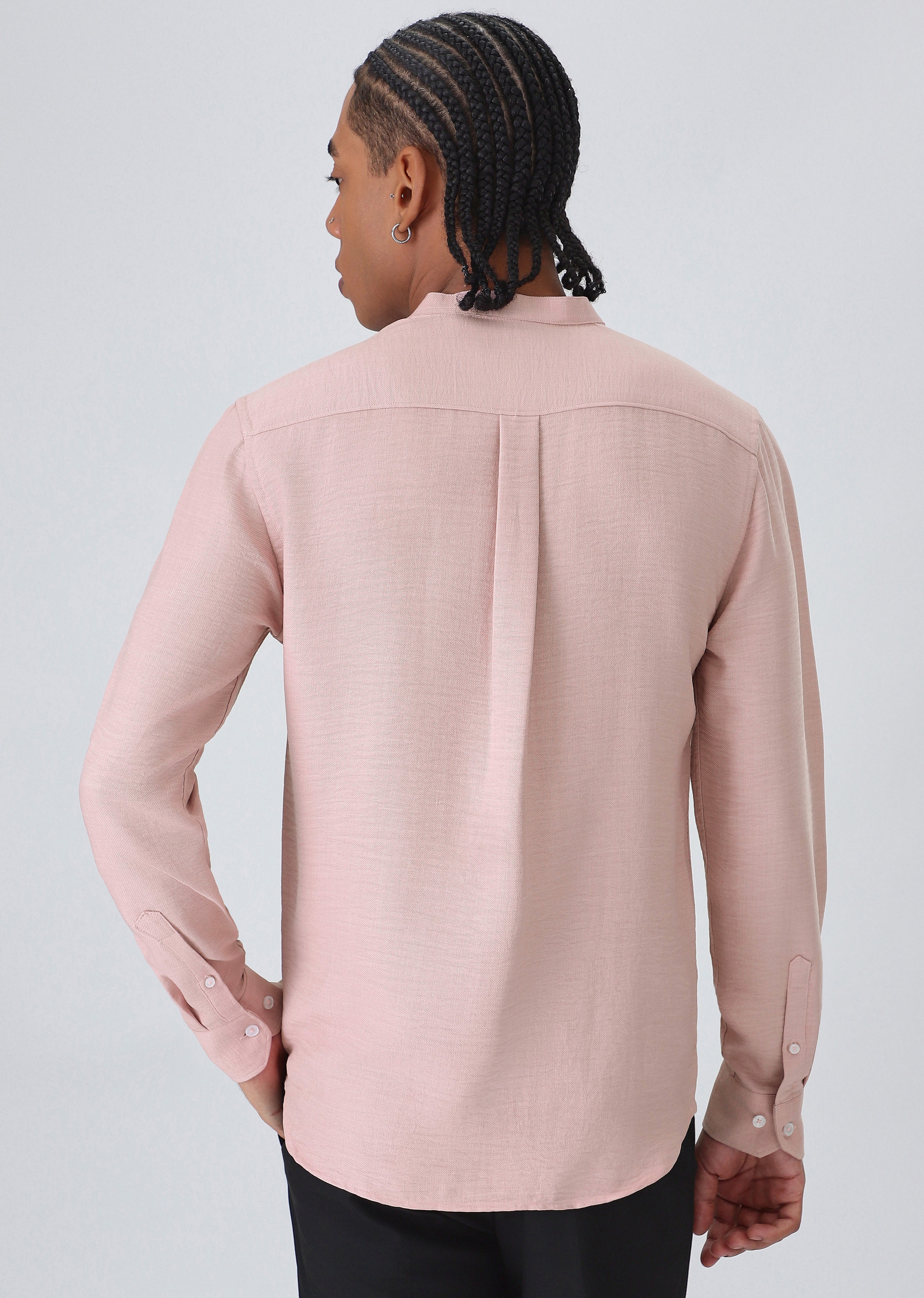 Pink Plain Mandarin Collar Shirt