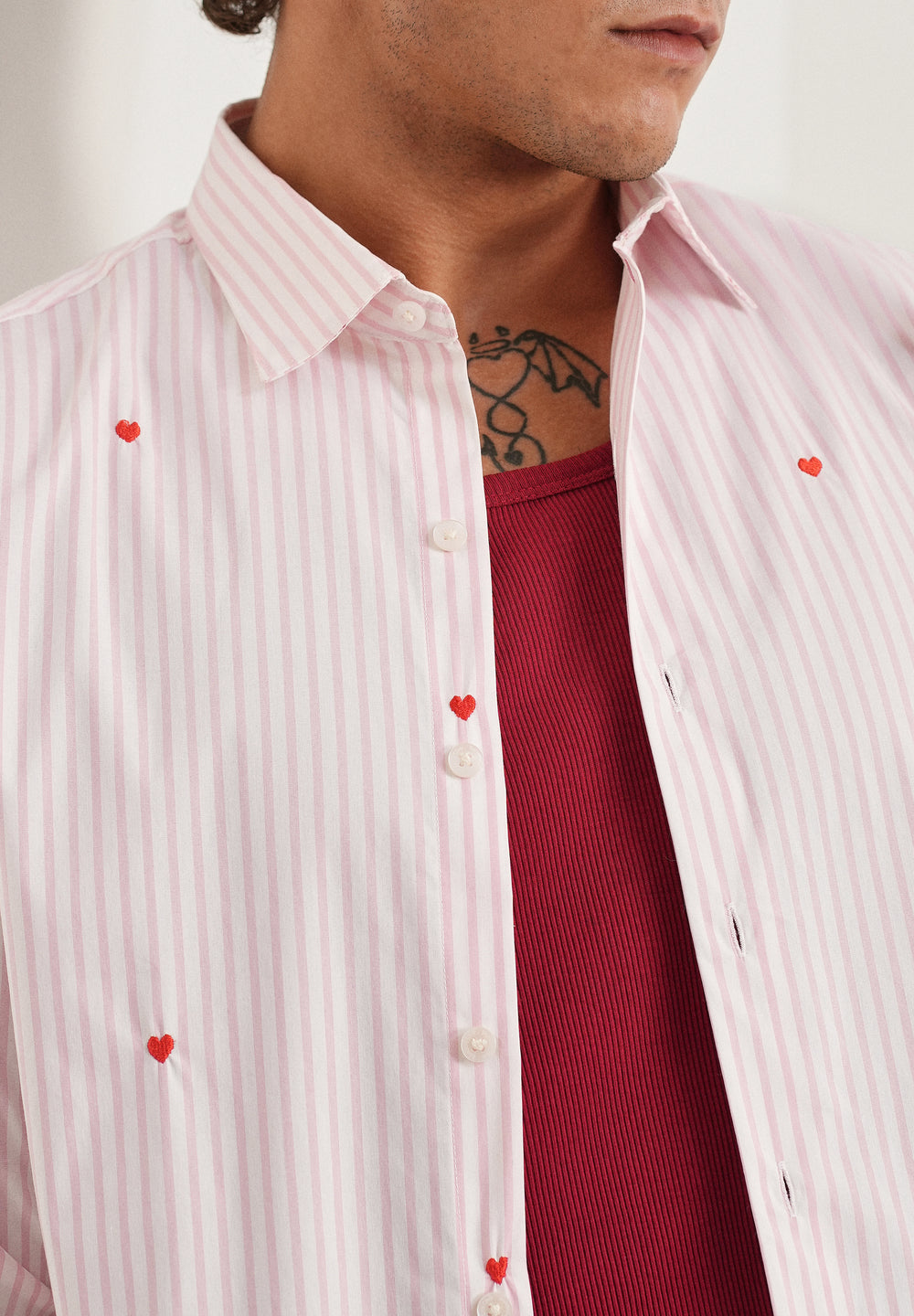 Pink Mini Heart Embroidered Stripe Shirt