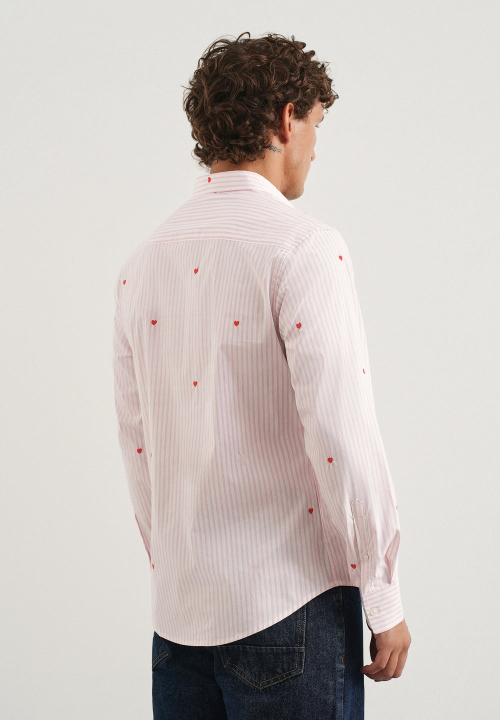 Pink Mini Heart Embroidered Stripe Shirt