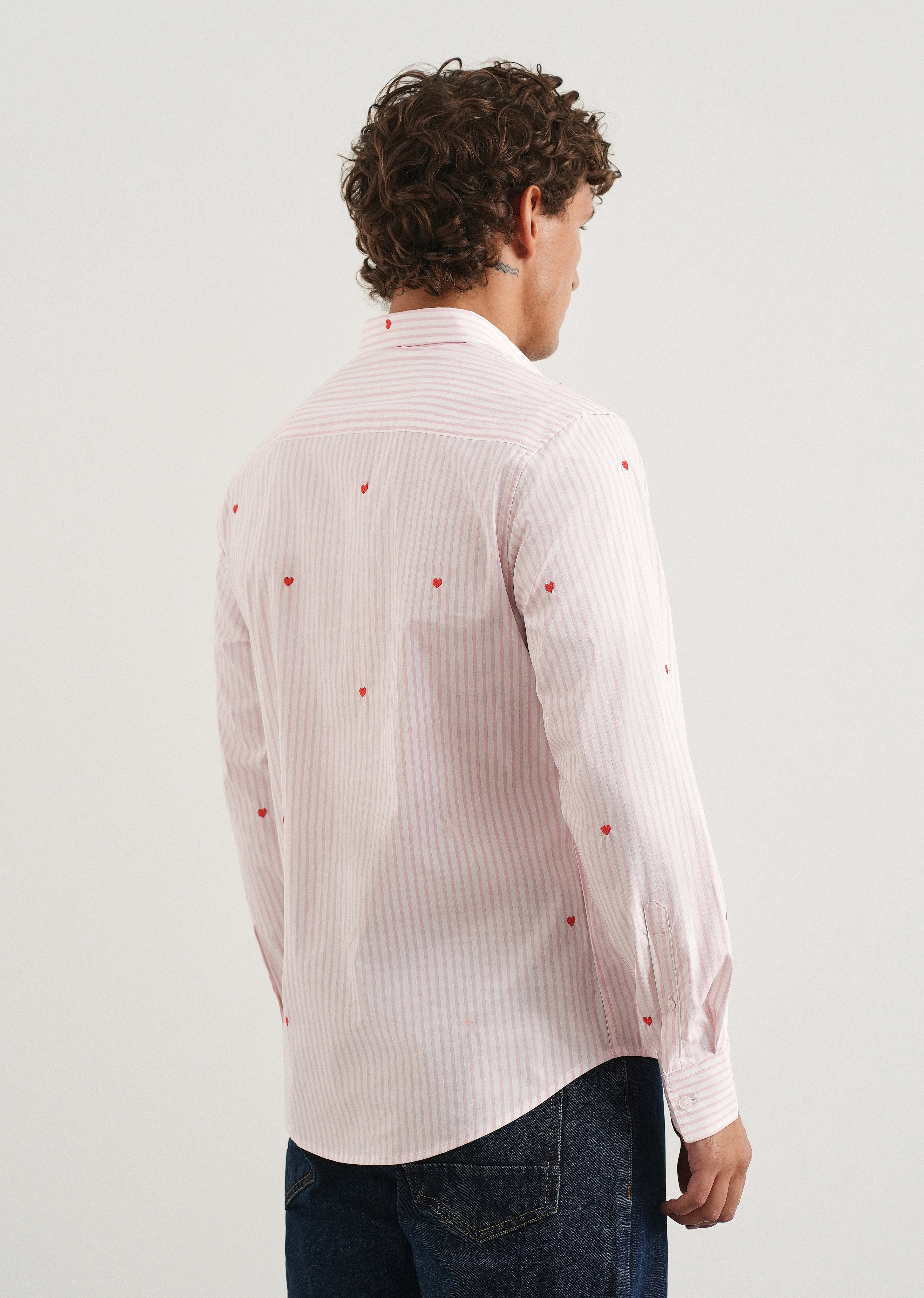 Pink Mini Heart Embroidered Stripe Shirt