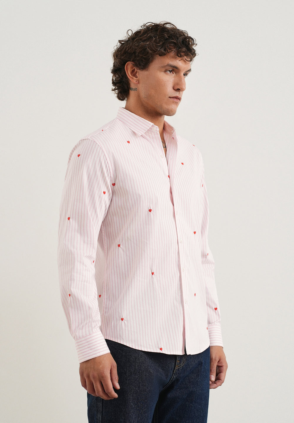 Pink Mini Heart Embroidered Stripe Shirt