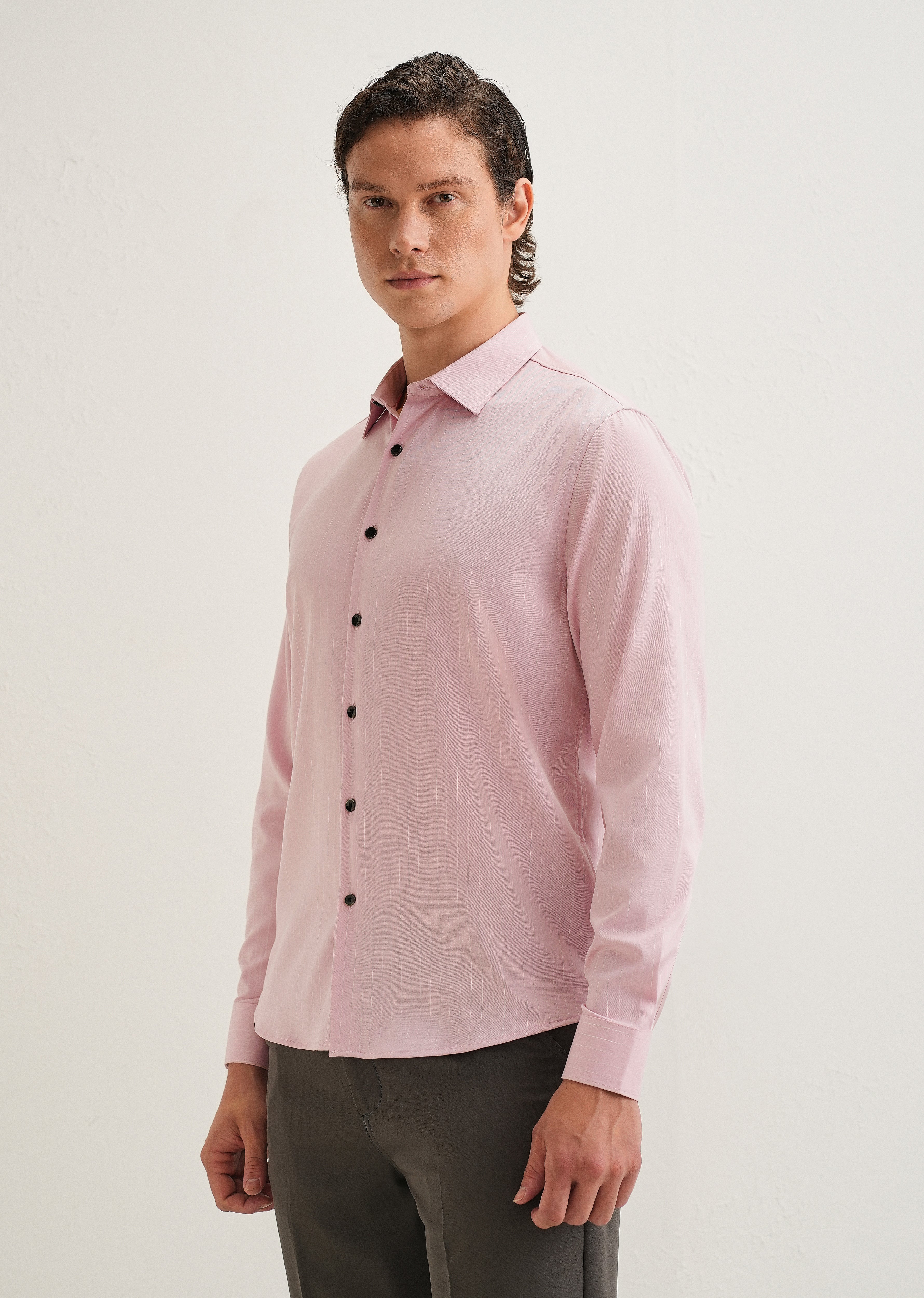 Pink Pin Striped Wrinkle Free Shirt