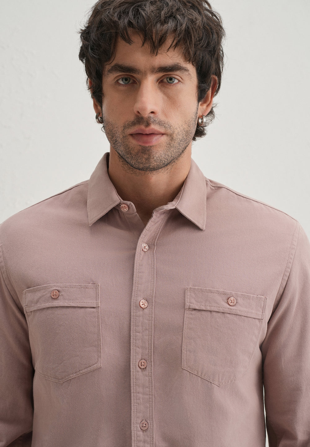 Pink Plain Double Pocket Shirt