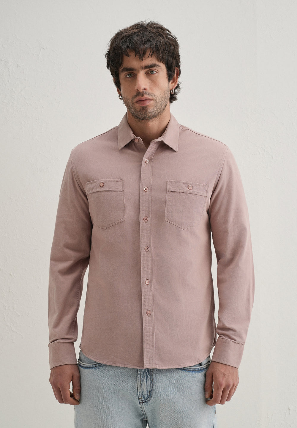 Pink Plain Double Pocket Shirt