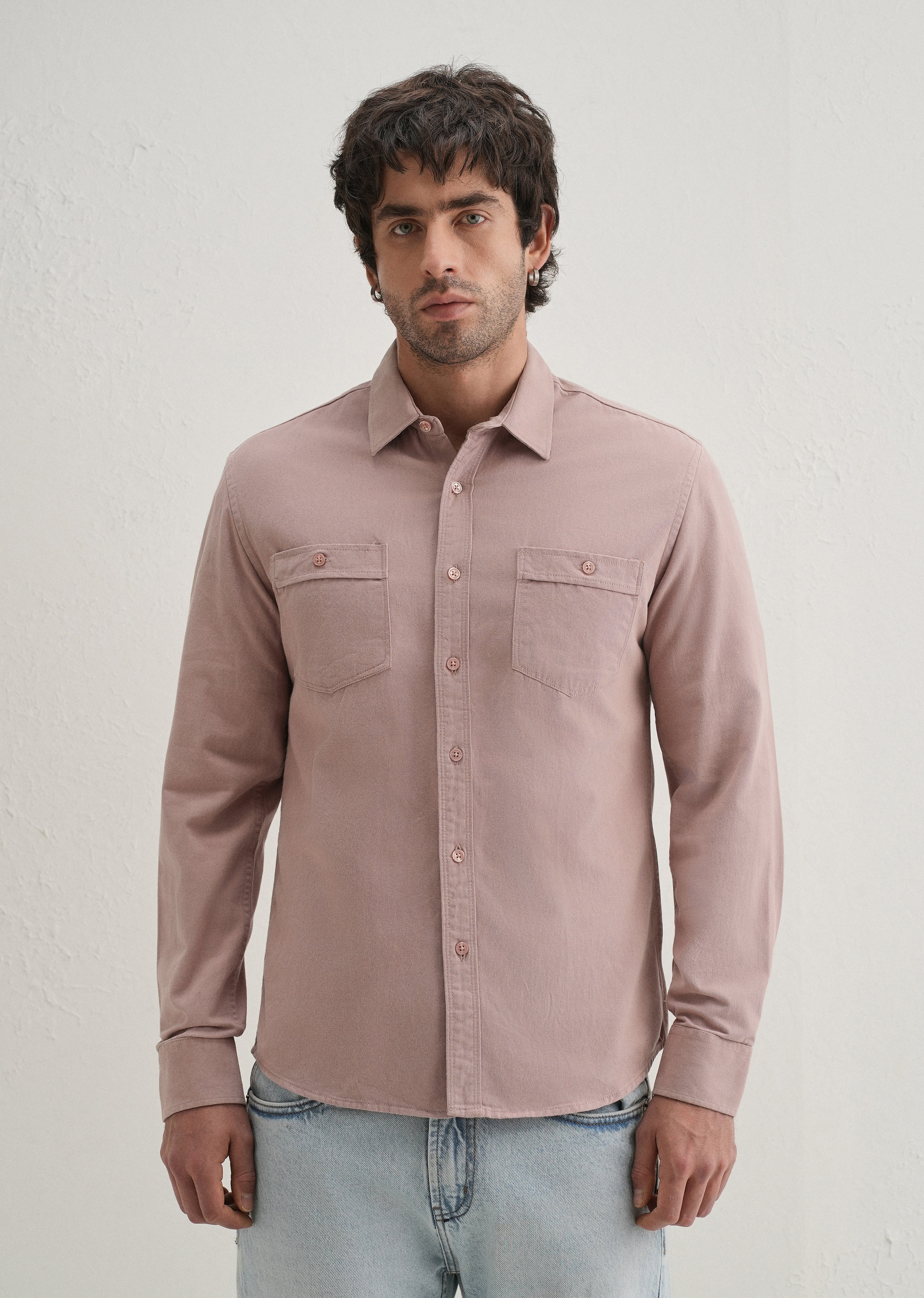 Pink Plain Double Pocket Shirt
