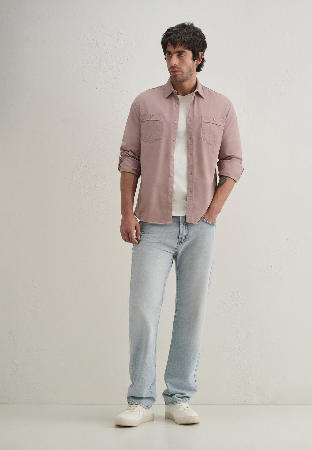 Pink Plain Double Pocket Shirt