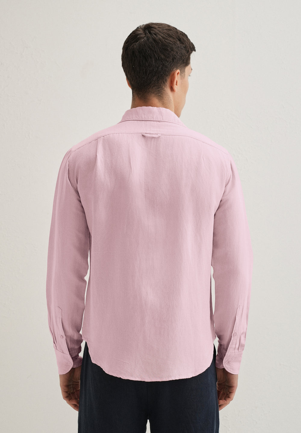 Pink Plain Linen Blend Shirt