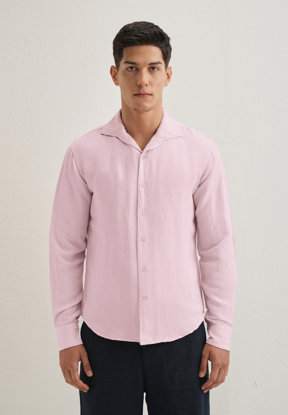 Pink Plain Linen Blend Shirt