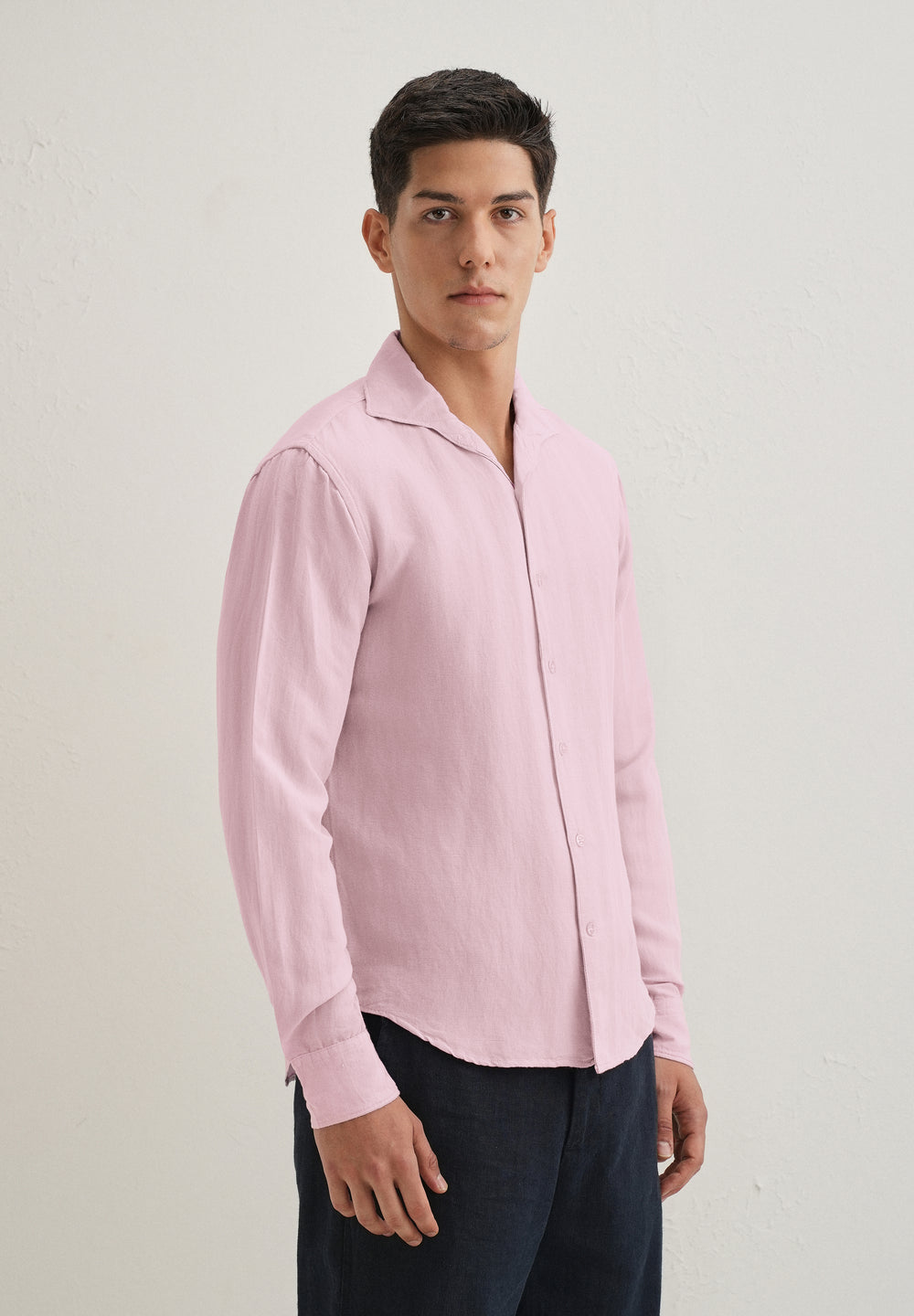 Pink Plain Linen Blend Shirt