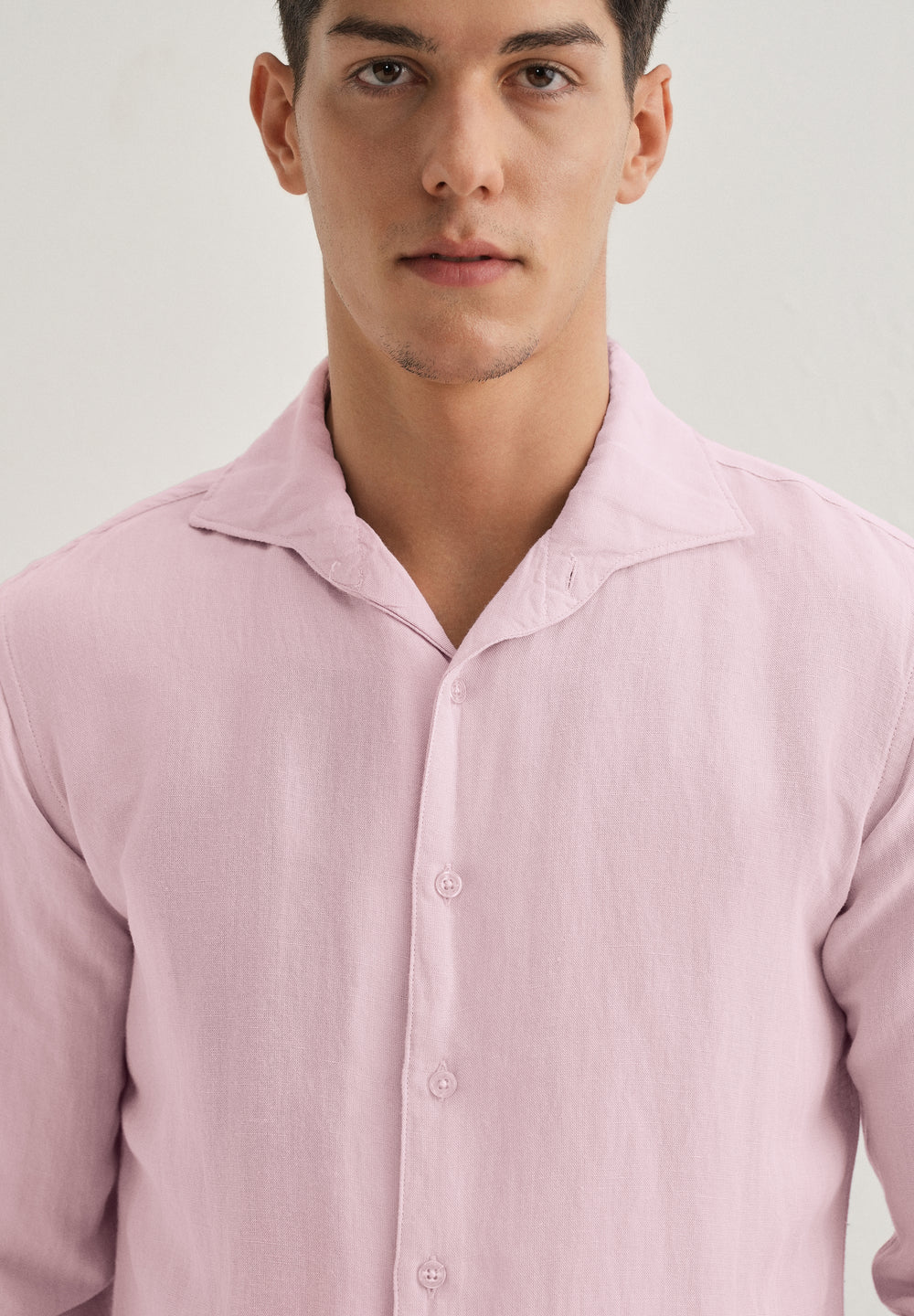 Pink Plain Linen Blend Shirt