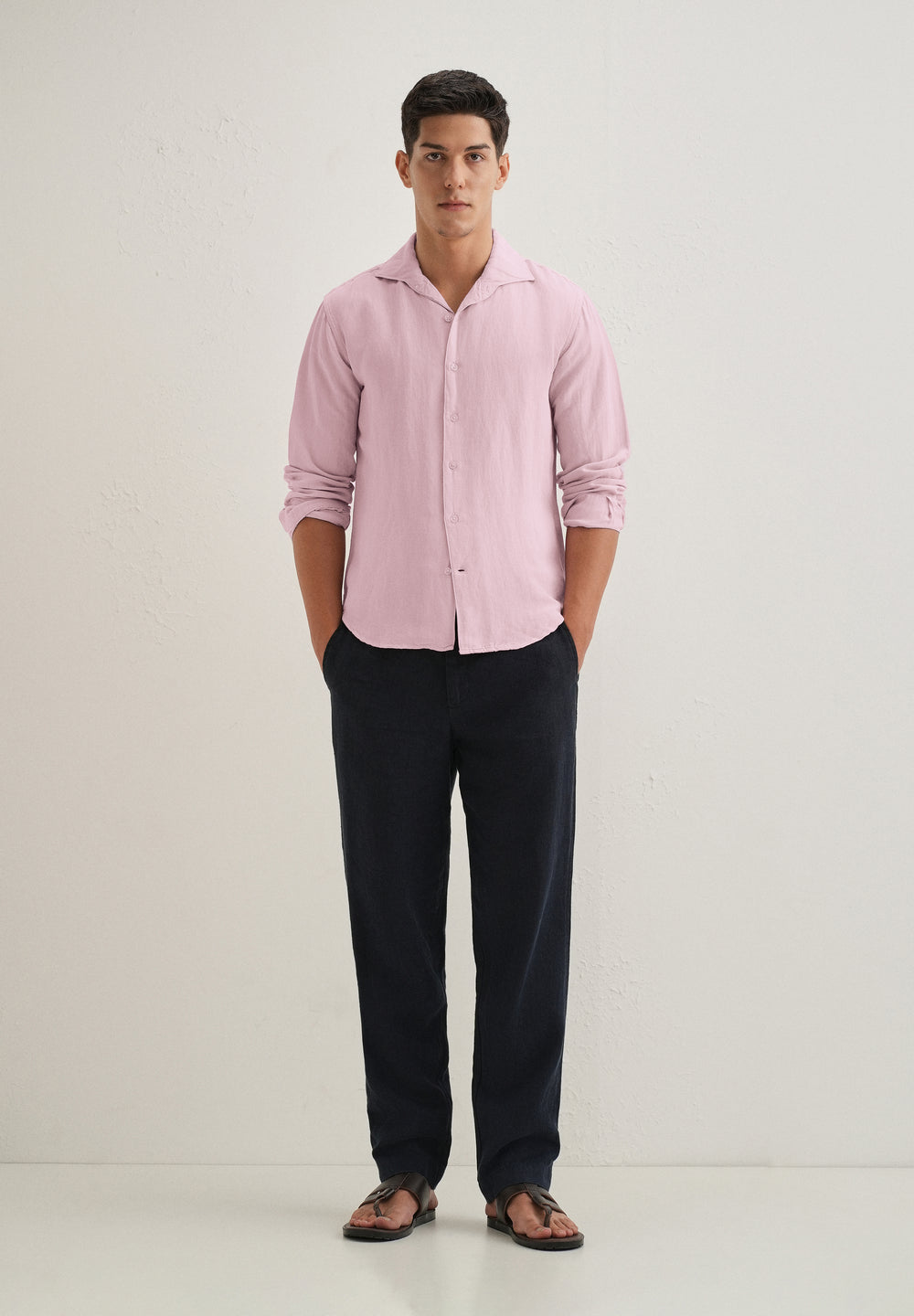 Pink Plain Linen Blend Shirt