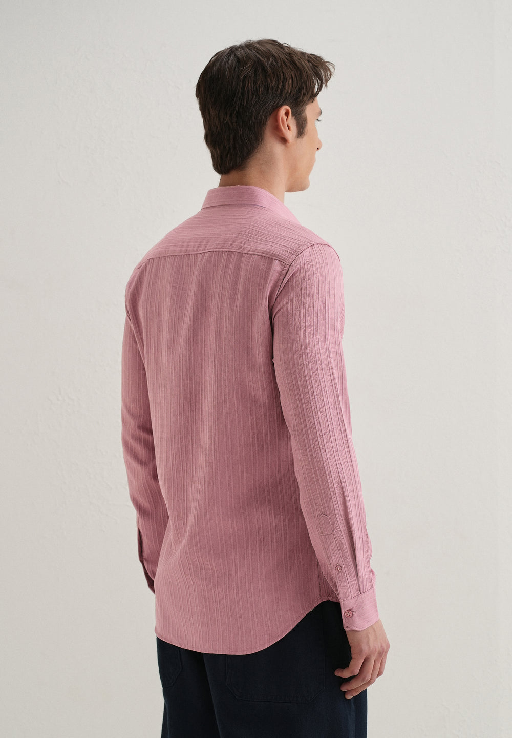 Pink Plain Self Striped Shirt