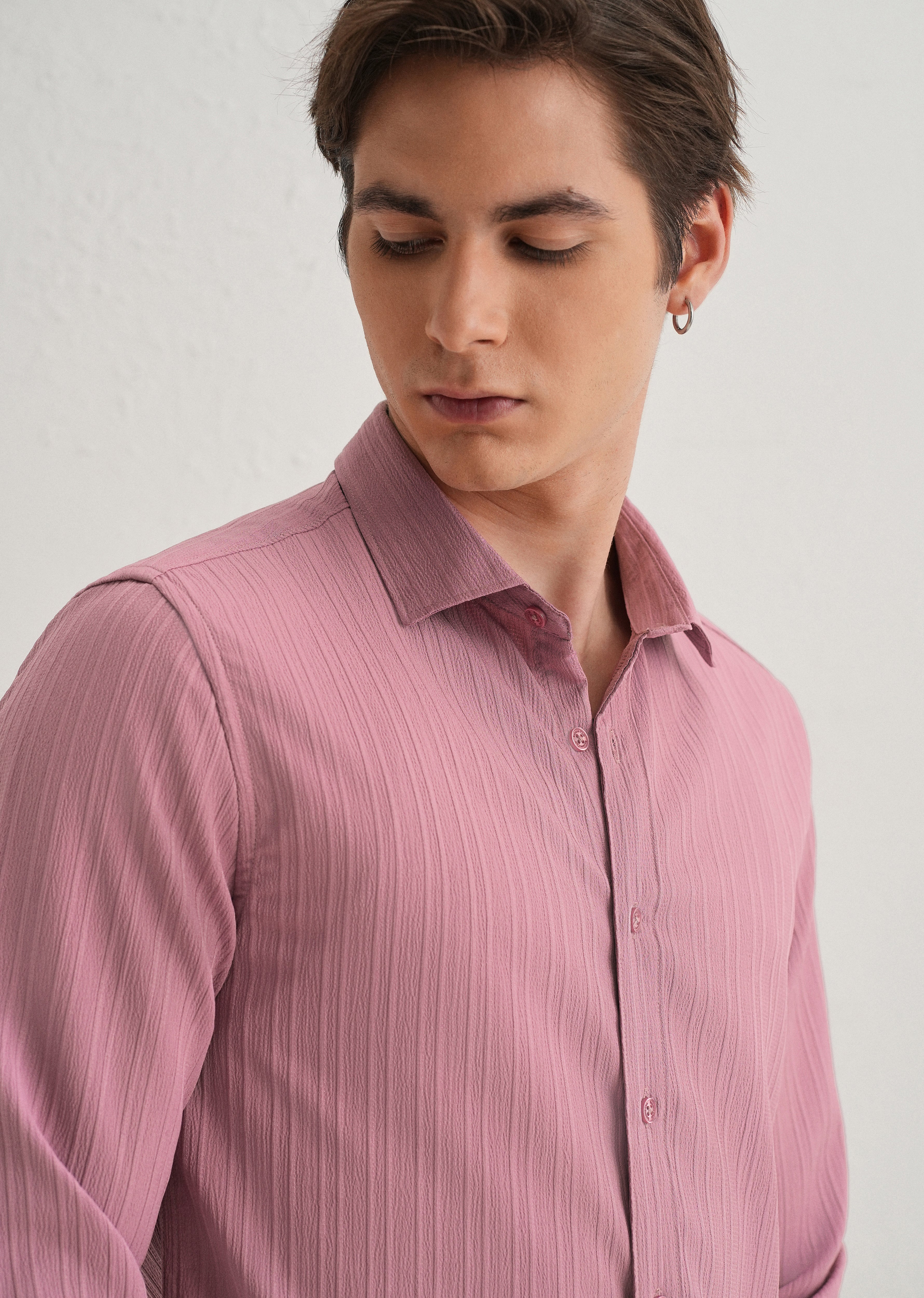 Pink Plain Self Striped Shirt