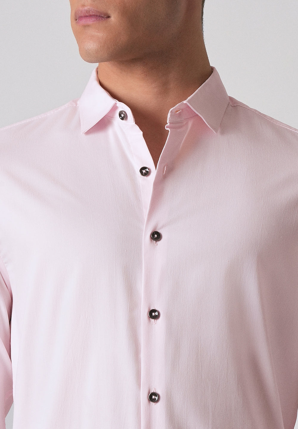 Light Pink Cotton Stretch Plain Shirt