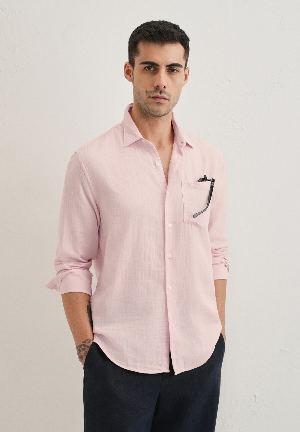 Pink Pure Cotton Stitchless Placket Shirt