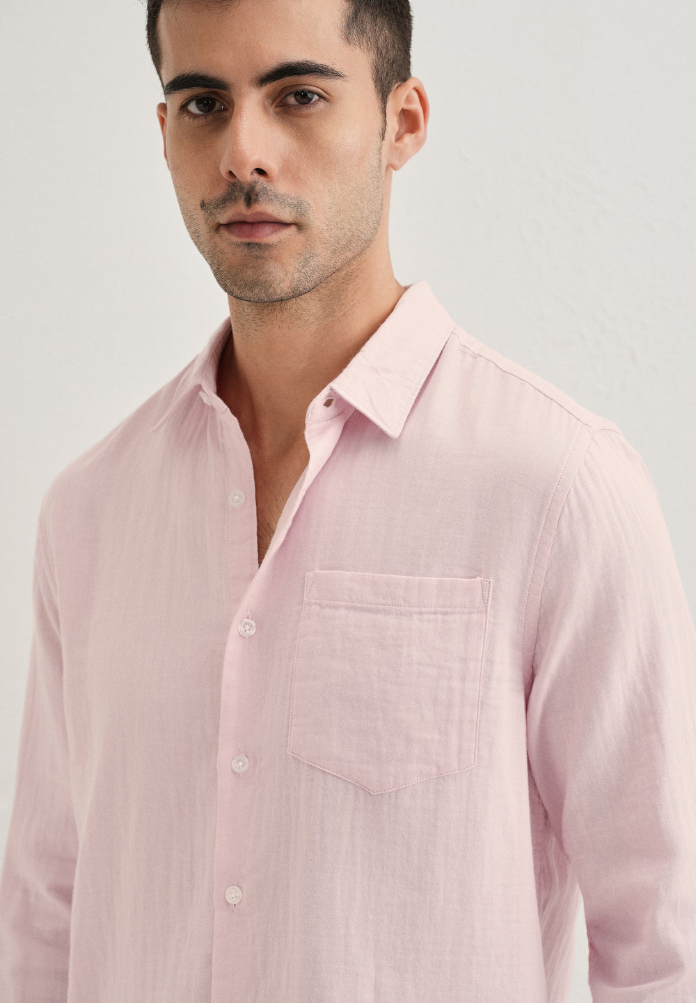 Pink Pure Cotton Stitchless Placket Shirt