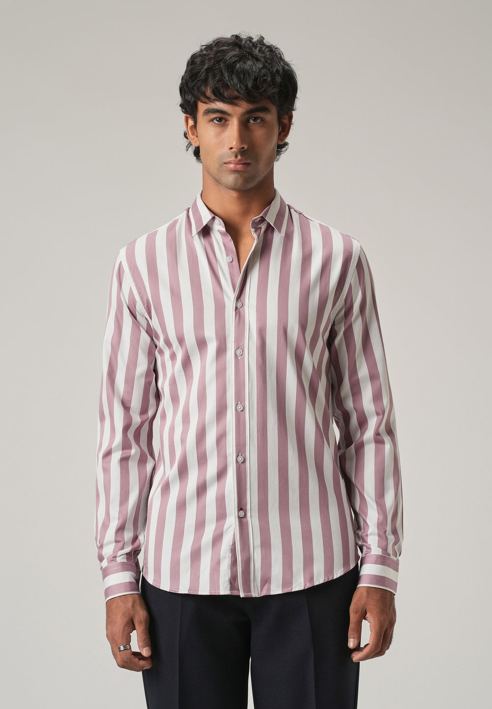 Pink Satin Striped Shirt