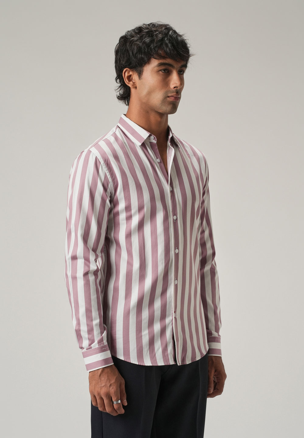 Pink Satin Striped Shirt