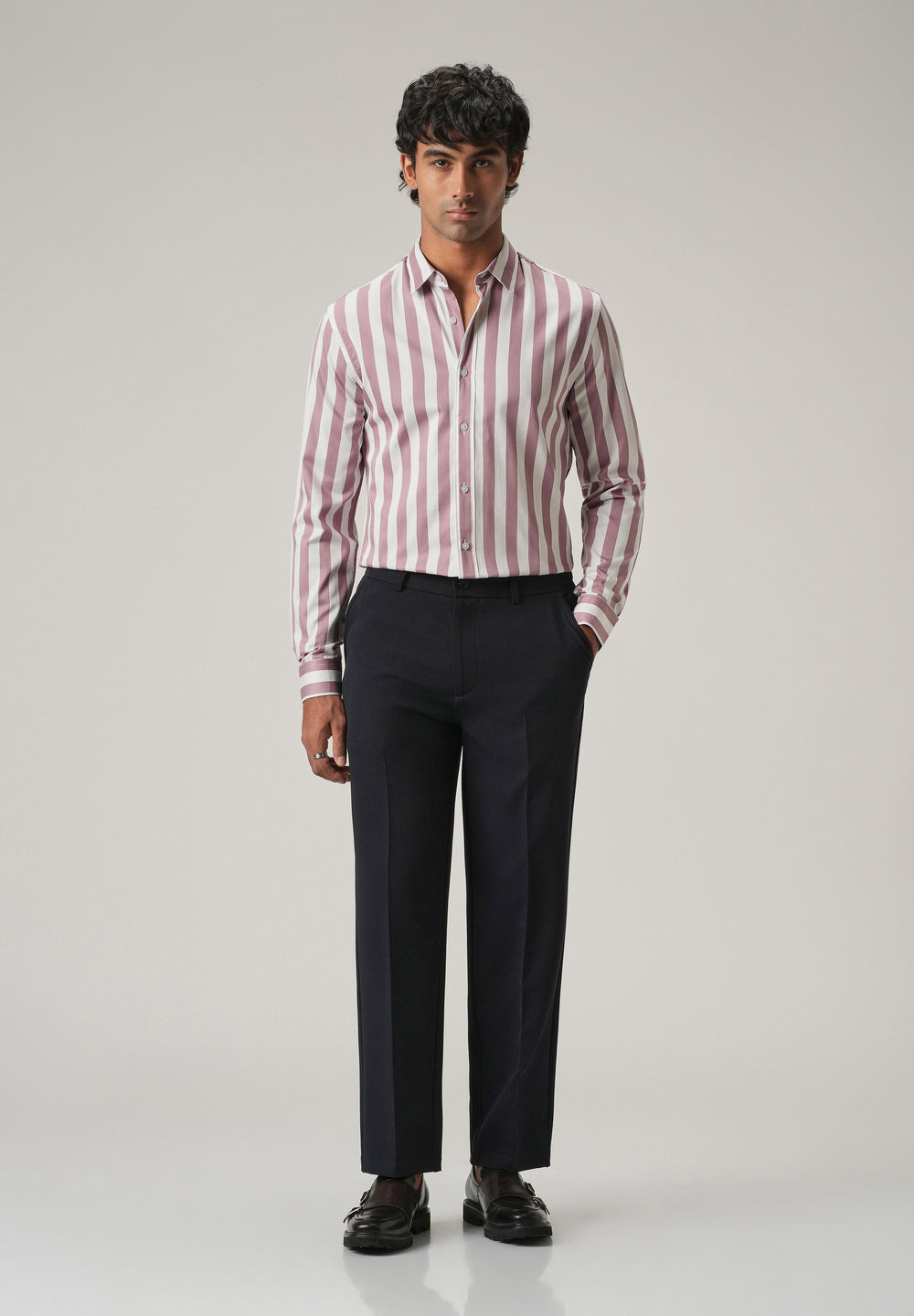 Pink Satin Striped Shirt