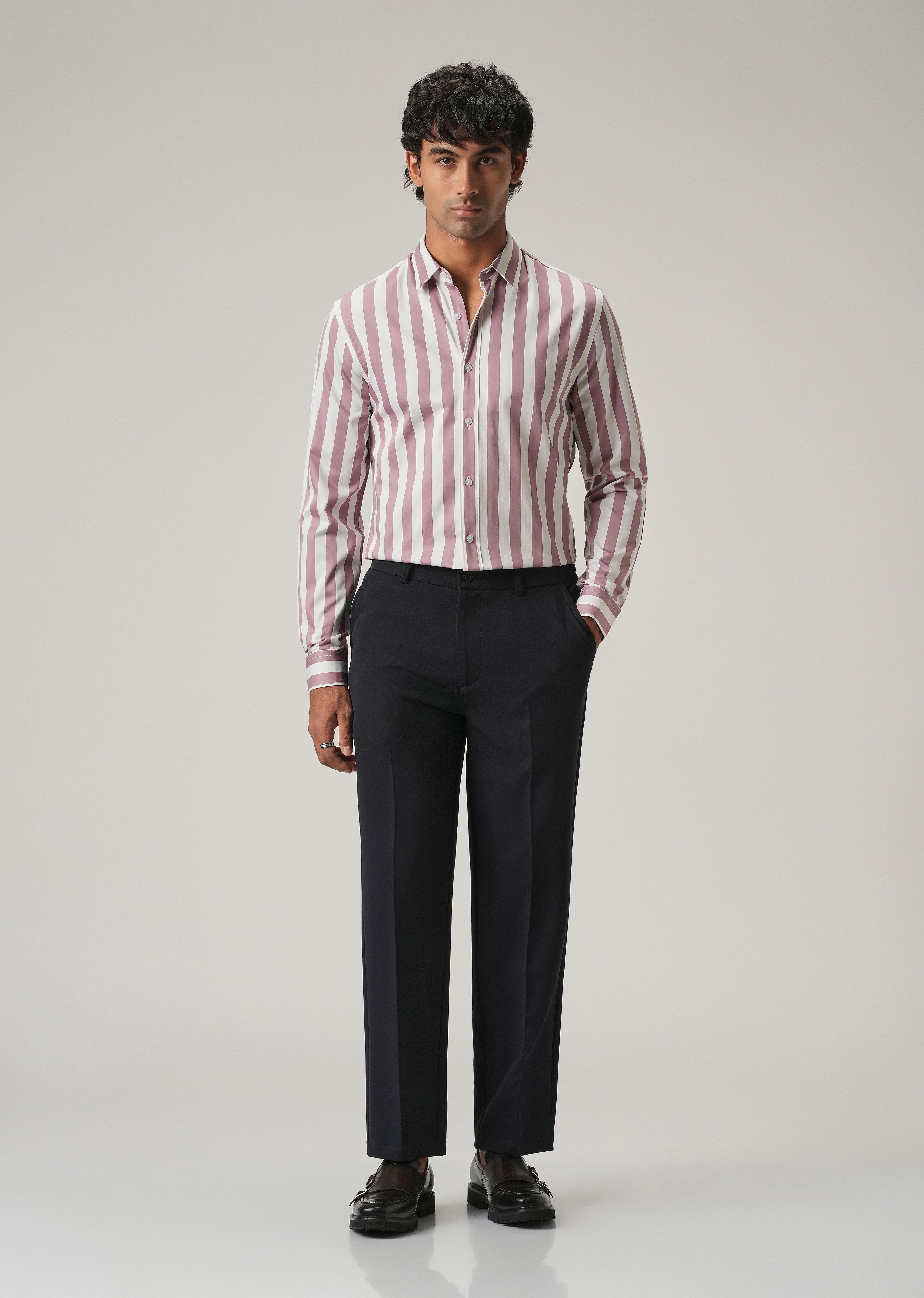 Pink Satin Striped Shirt