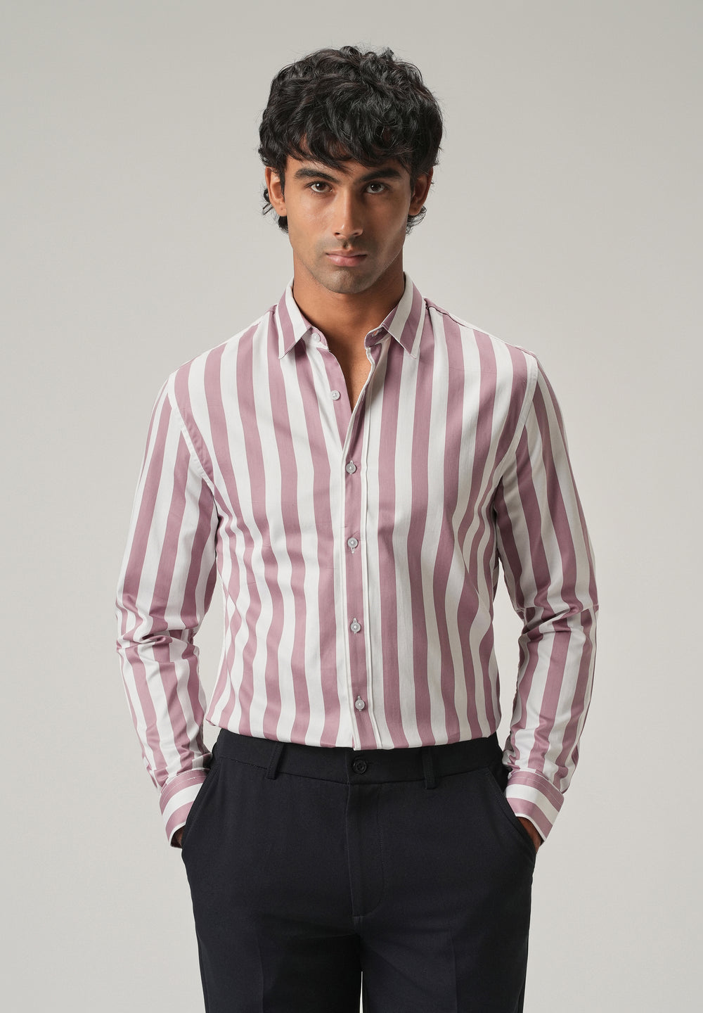 Pink Satin Striped Shirt
