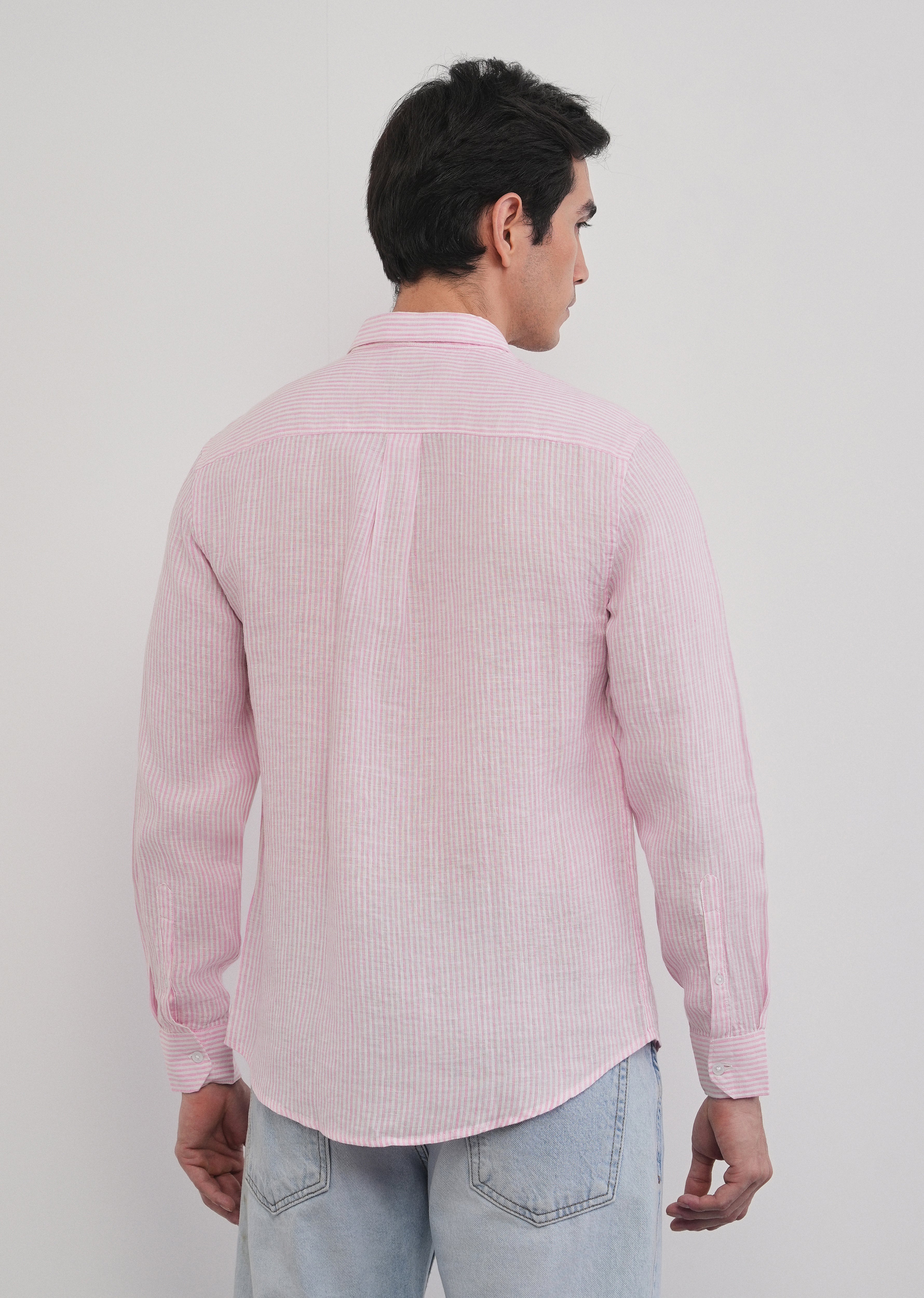 100% Linen Pink Self-Stripe Shirt