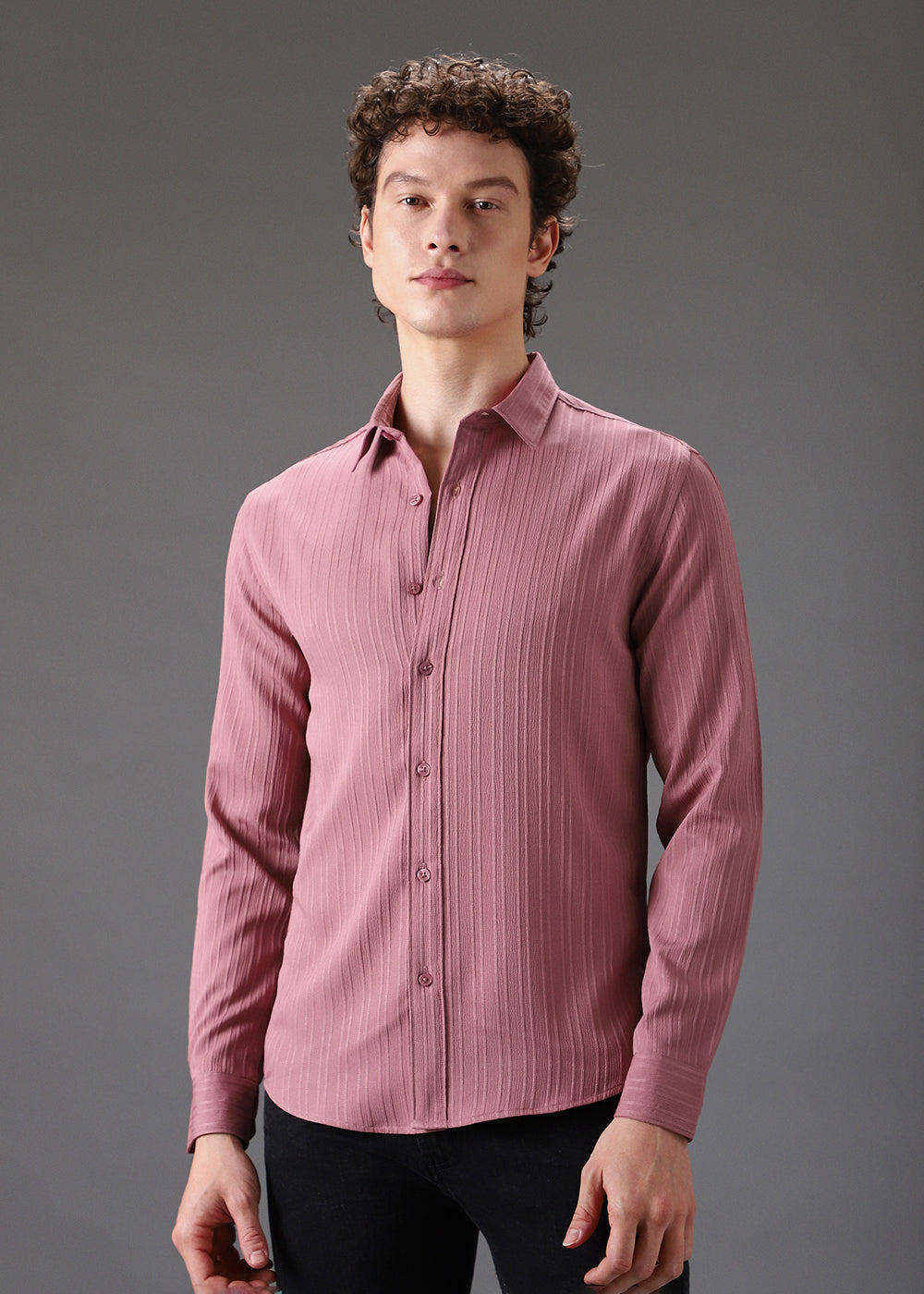 Pink Self Striped Shirt