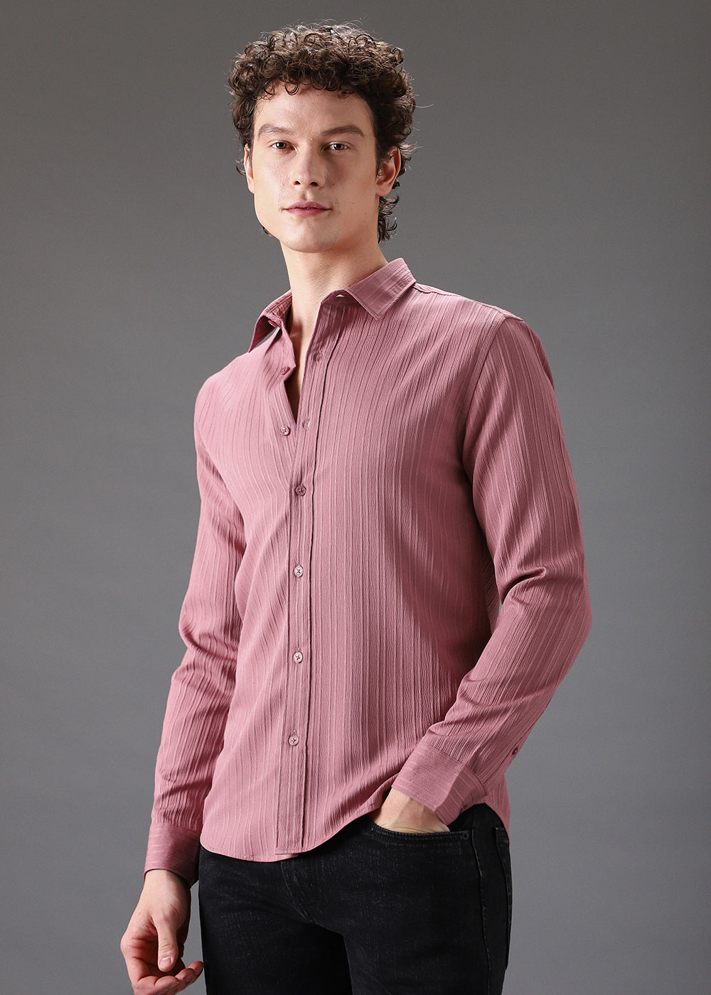 Pink Self Striped Shirt