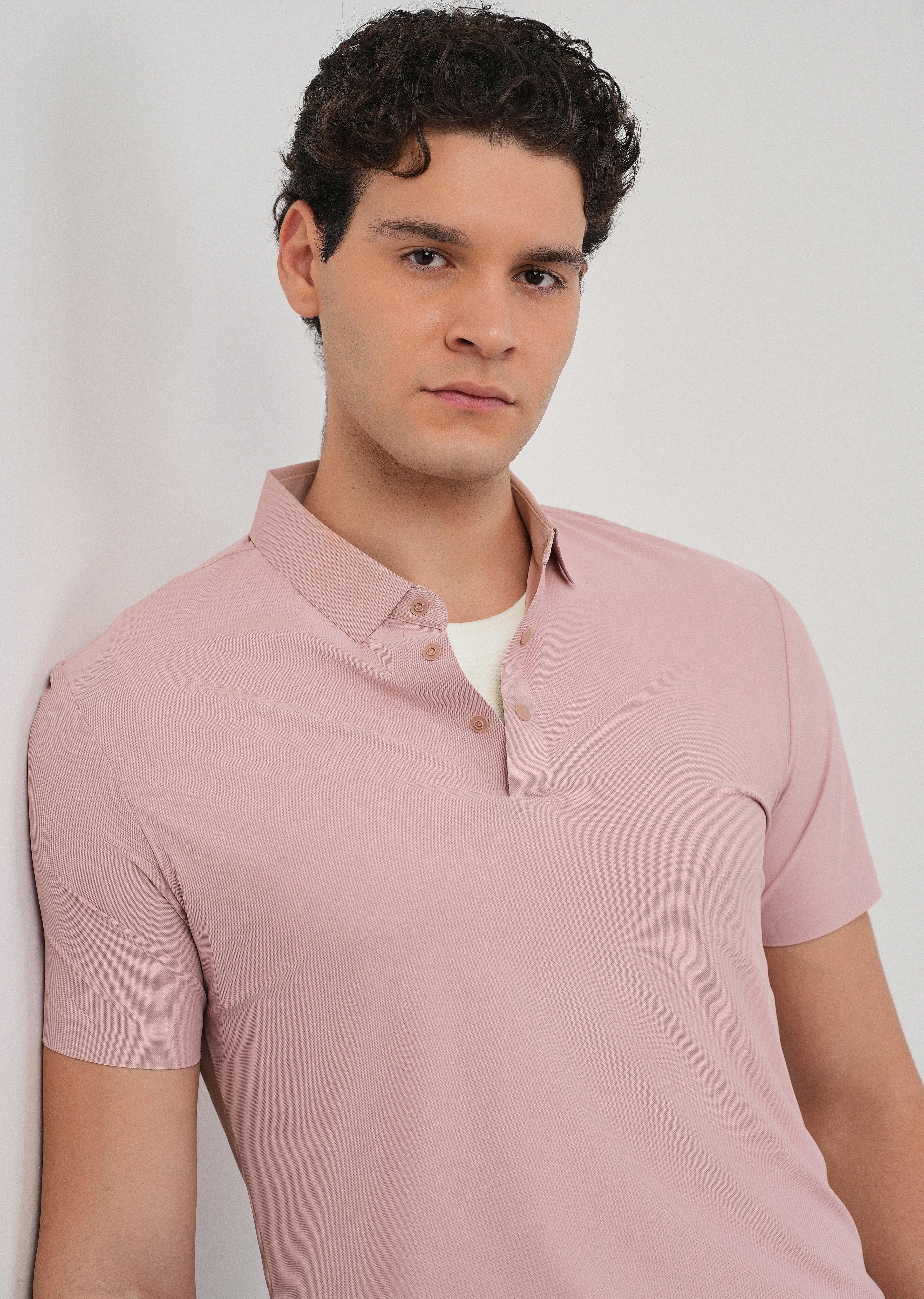 Pink Stitchless Polo Collar T-Shirt