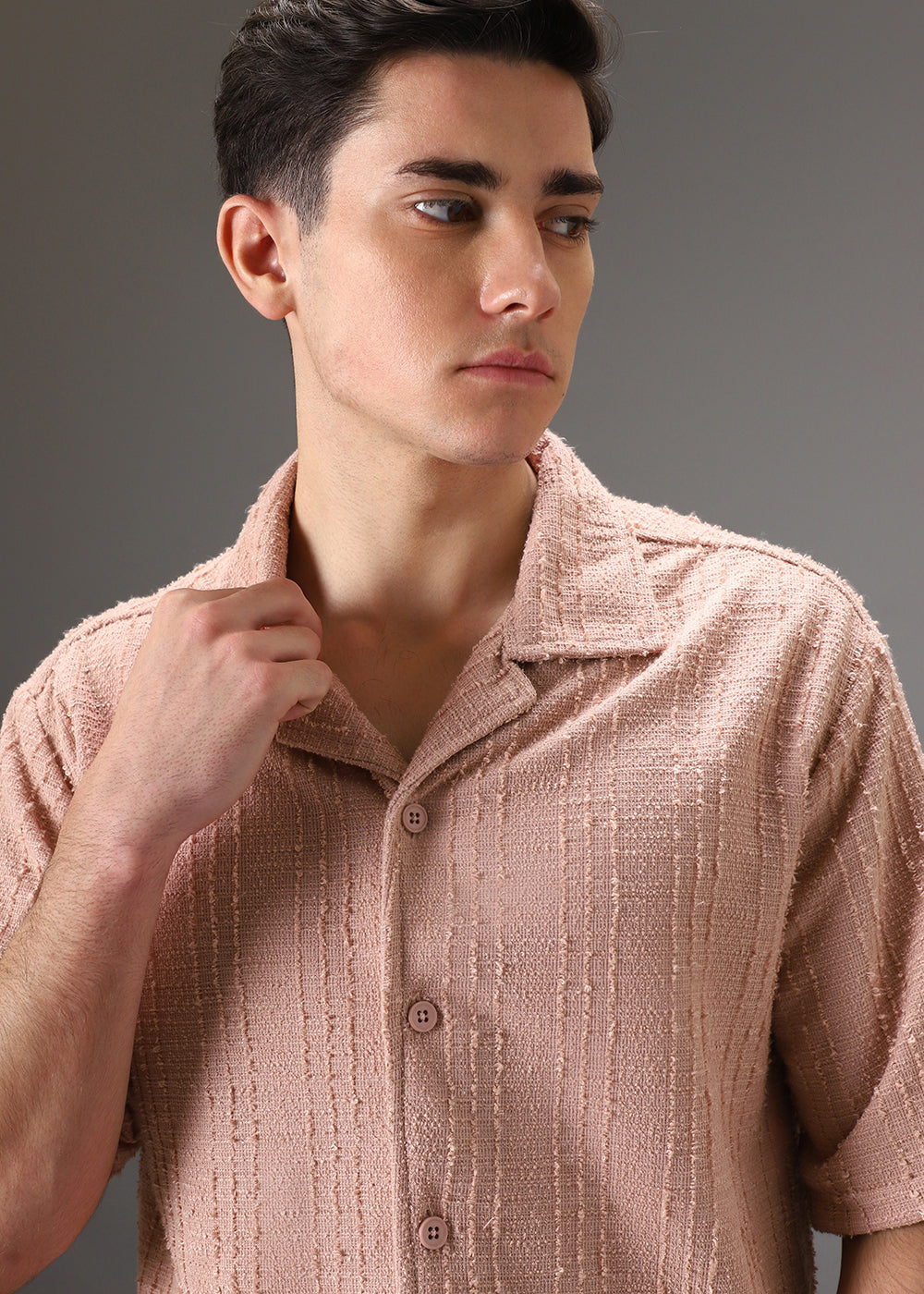 Pink Cuban Collar Knitted Shirt