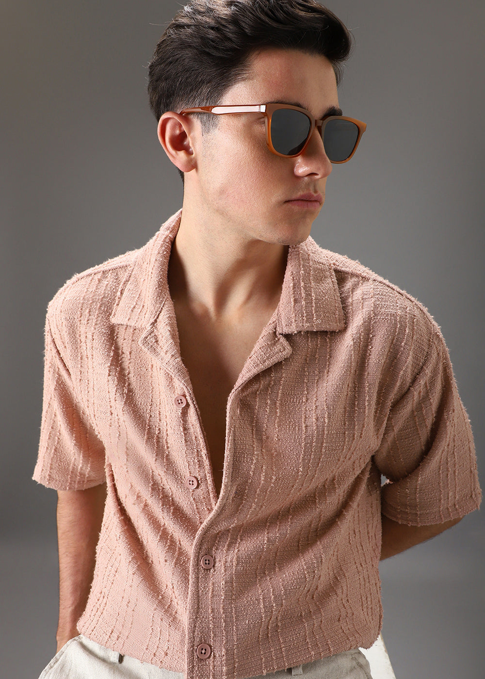 Pink Cuban Collar Knitted Shirt