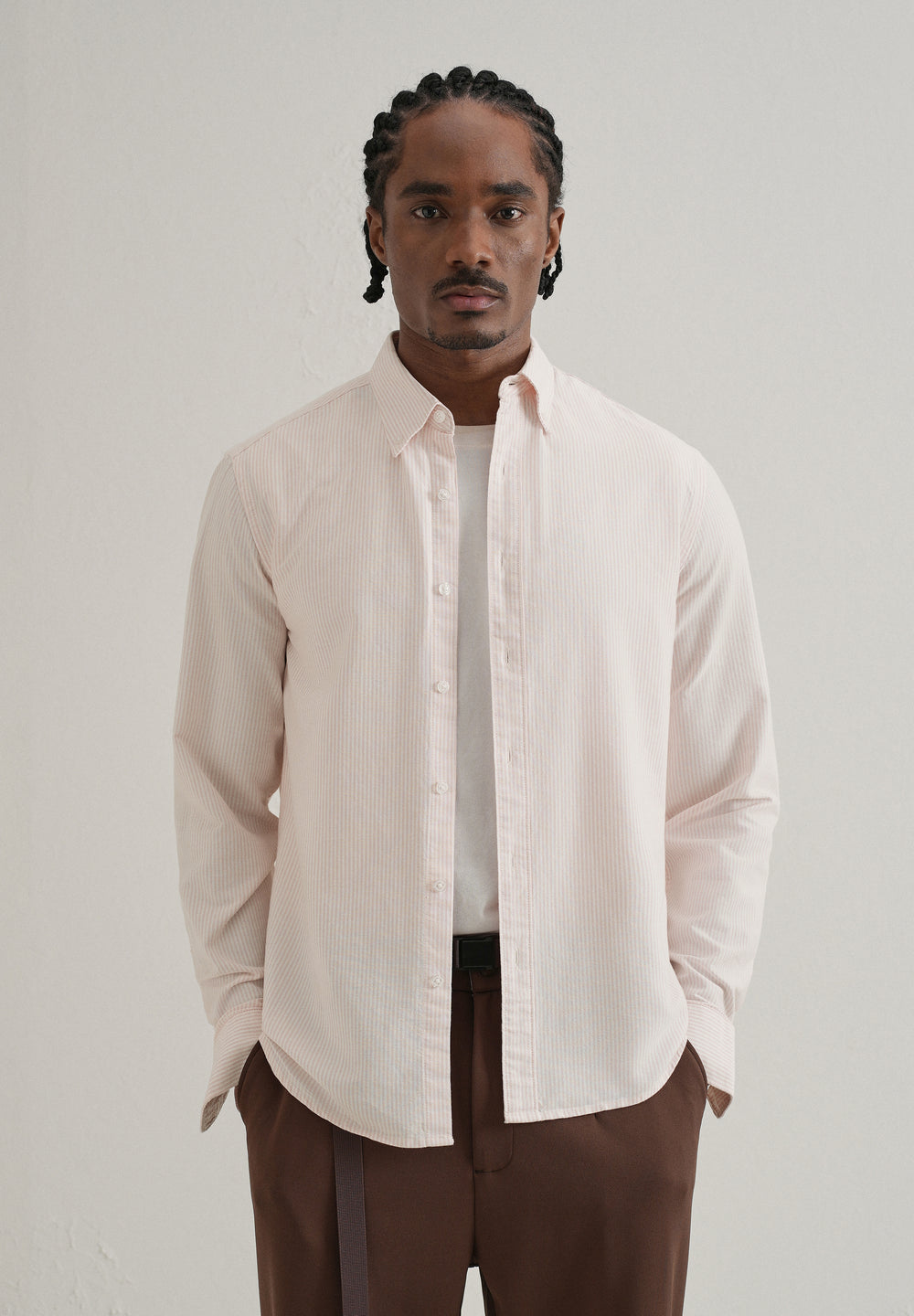 Pink Vertical Striped Cotton Shirt