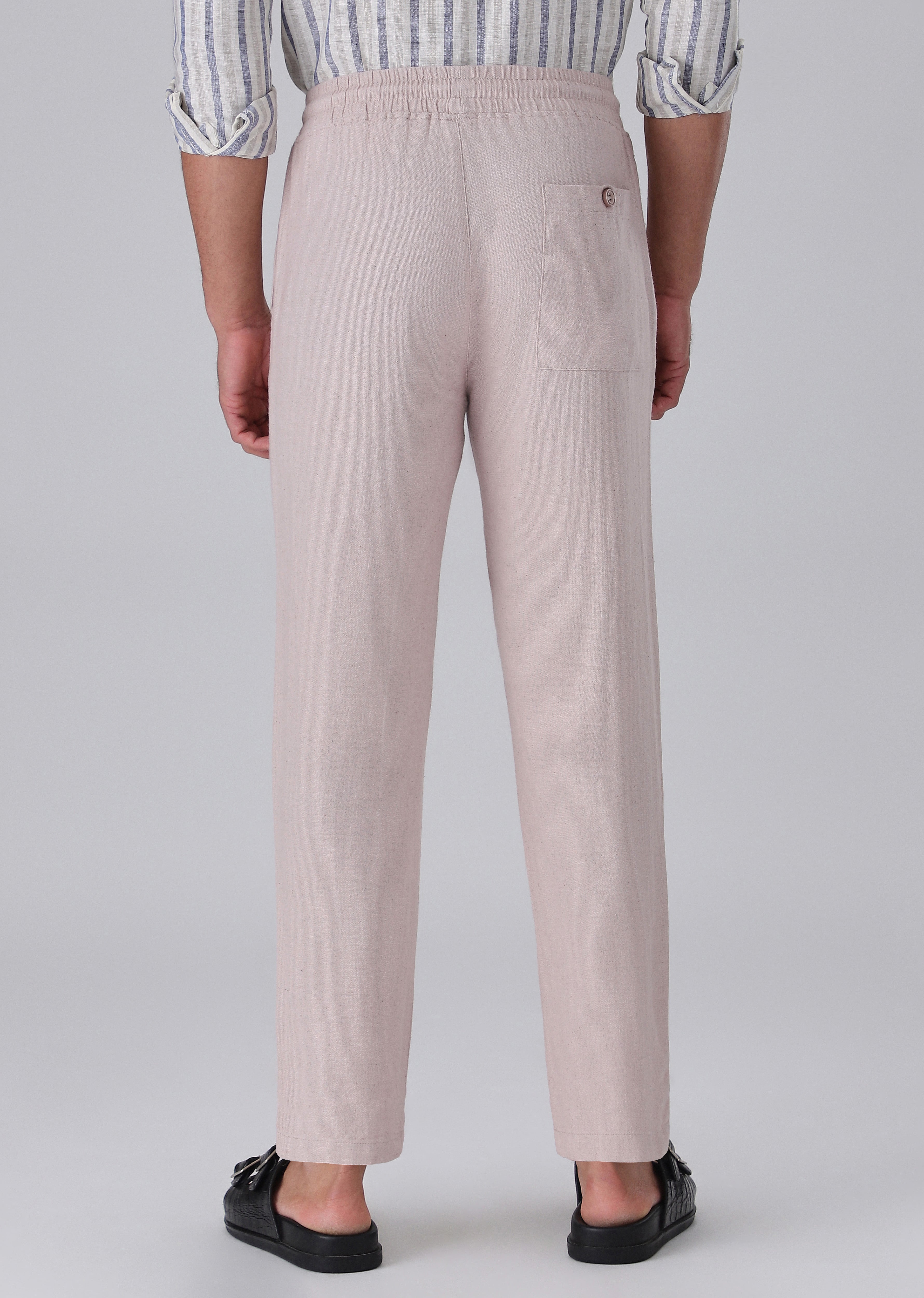 Pink Beige Drawstring Linen Pant