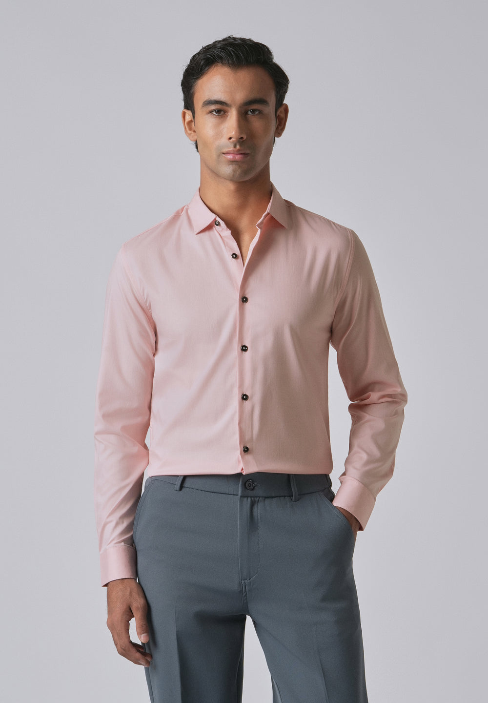 Pink Cotton Stretch Plain Shirt