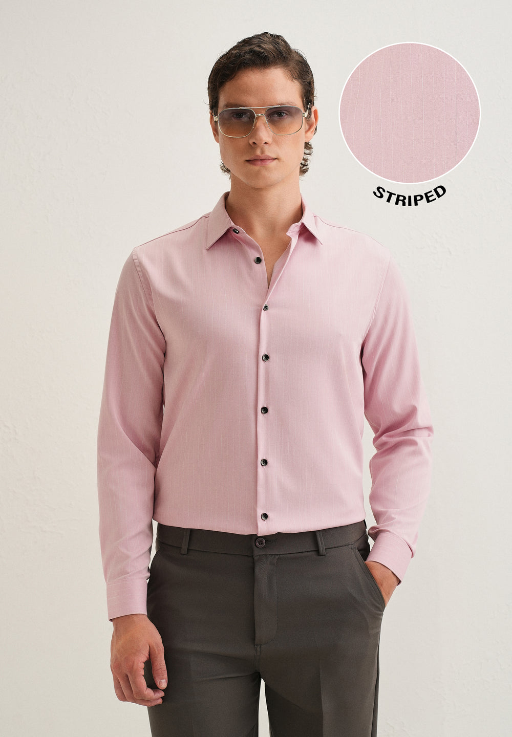 Pink Pin Striped Wrinkle Free Shirt