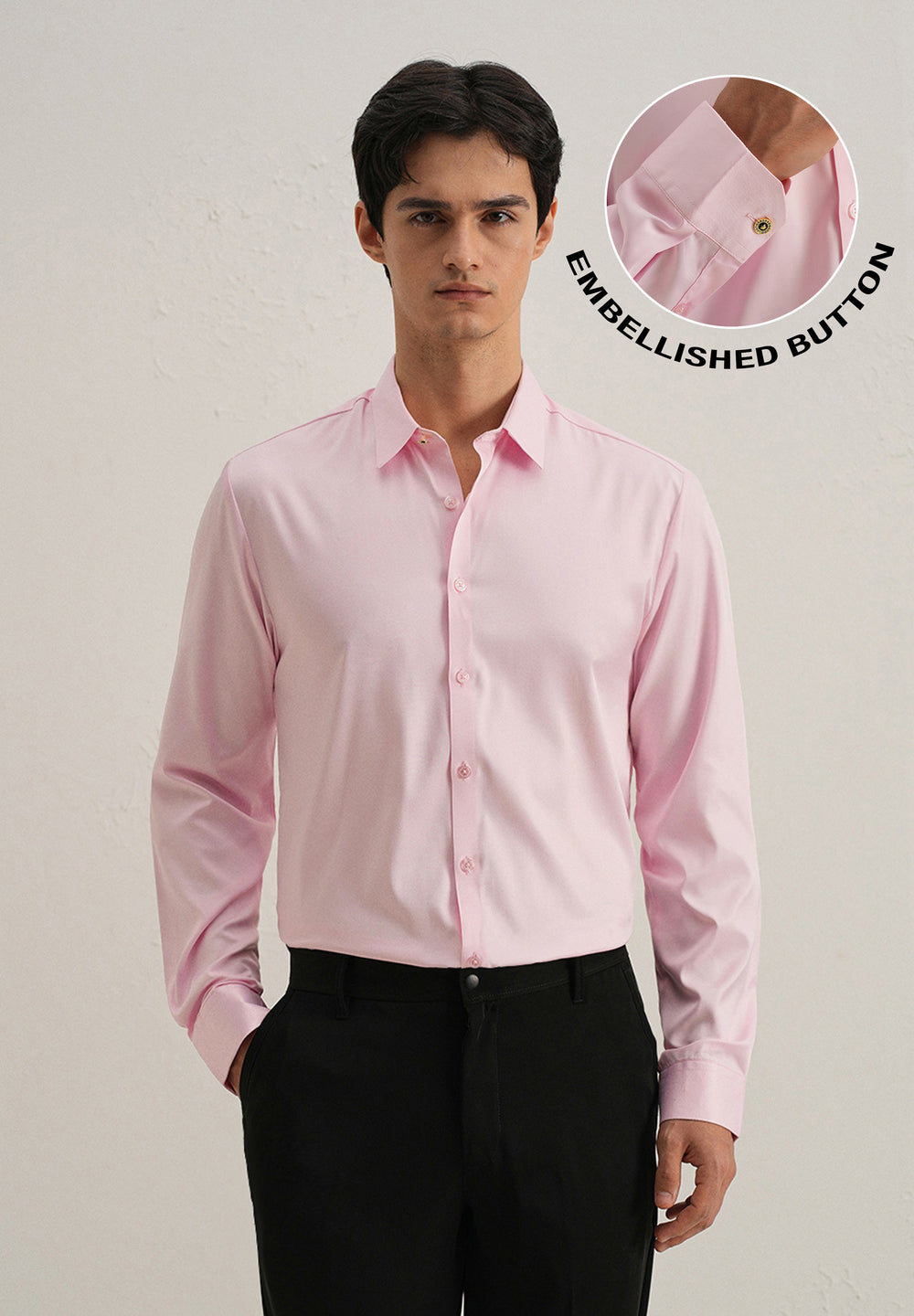 Pink Plain Stitchless Placket Shirt